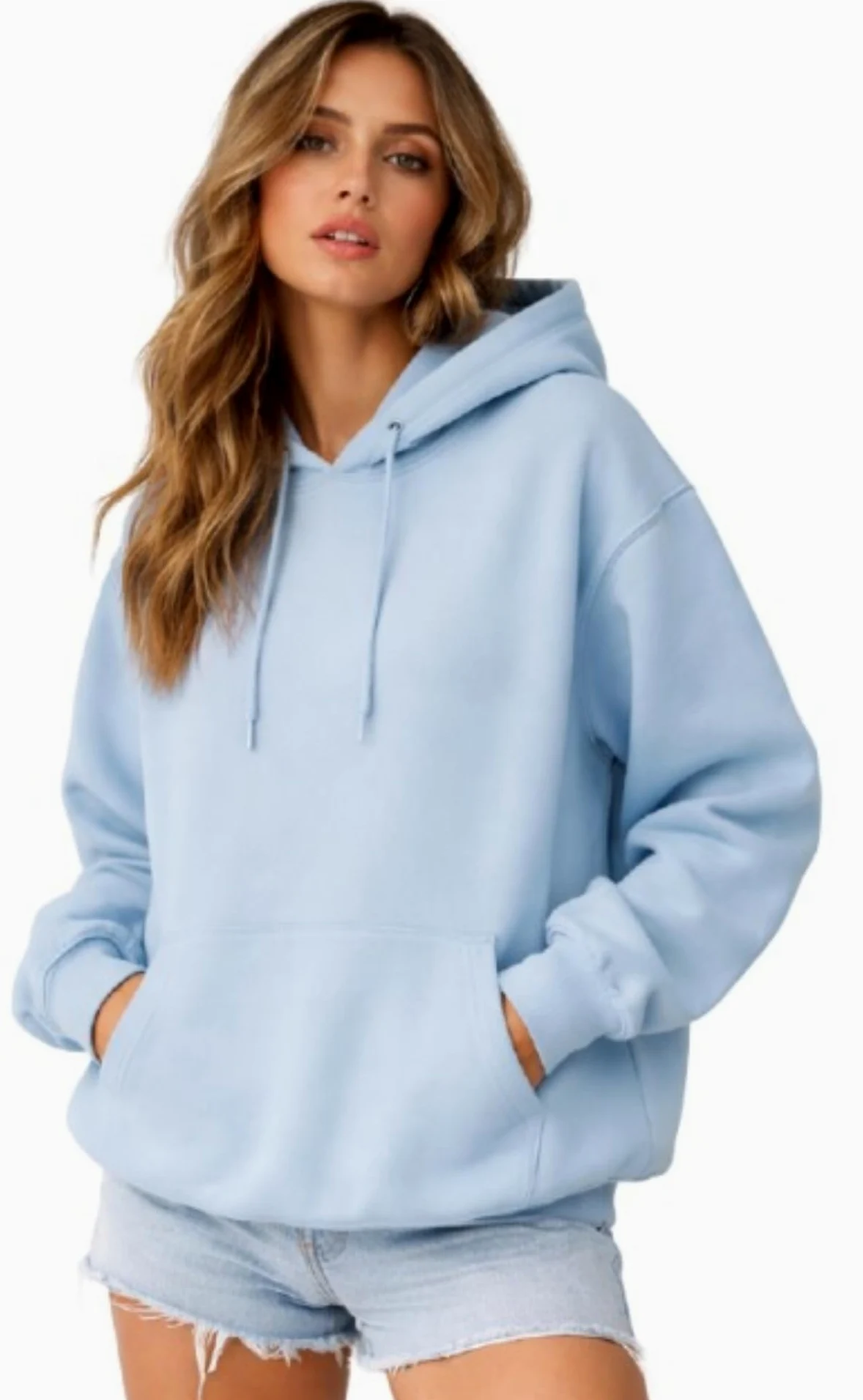 Fancyd Damska bluza oversize błękitna bluza z kapturem estetyczna odzież uliczna sweter na co dzień luźny krój modna bluza