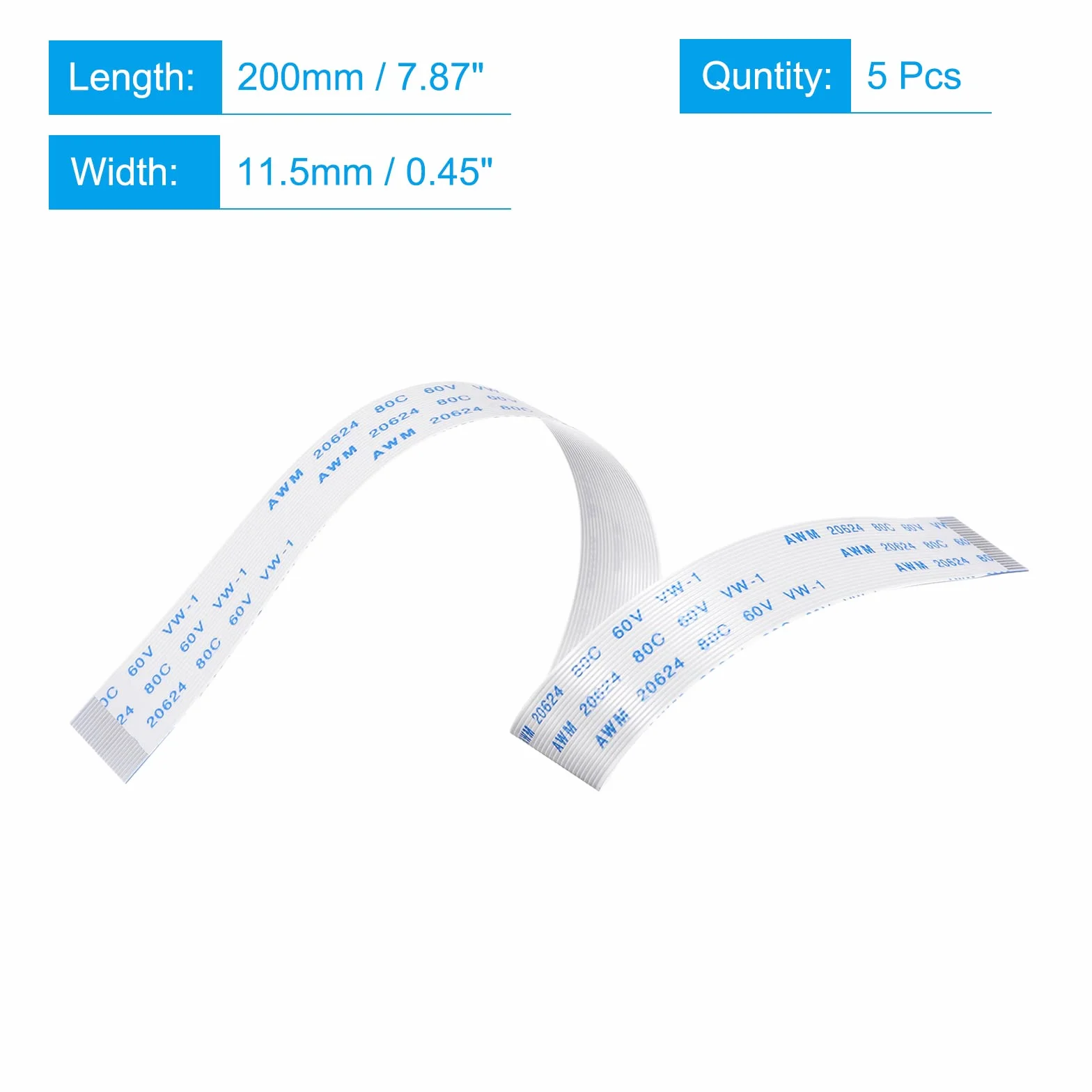 sourcing map Opakowanie 5 szt. FFC FPC kabel 22 pin 0,5 mm 200 mm (typ A) do drukarki LCD 3D aparat DVD