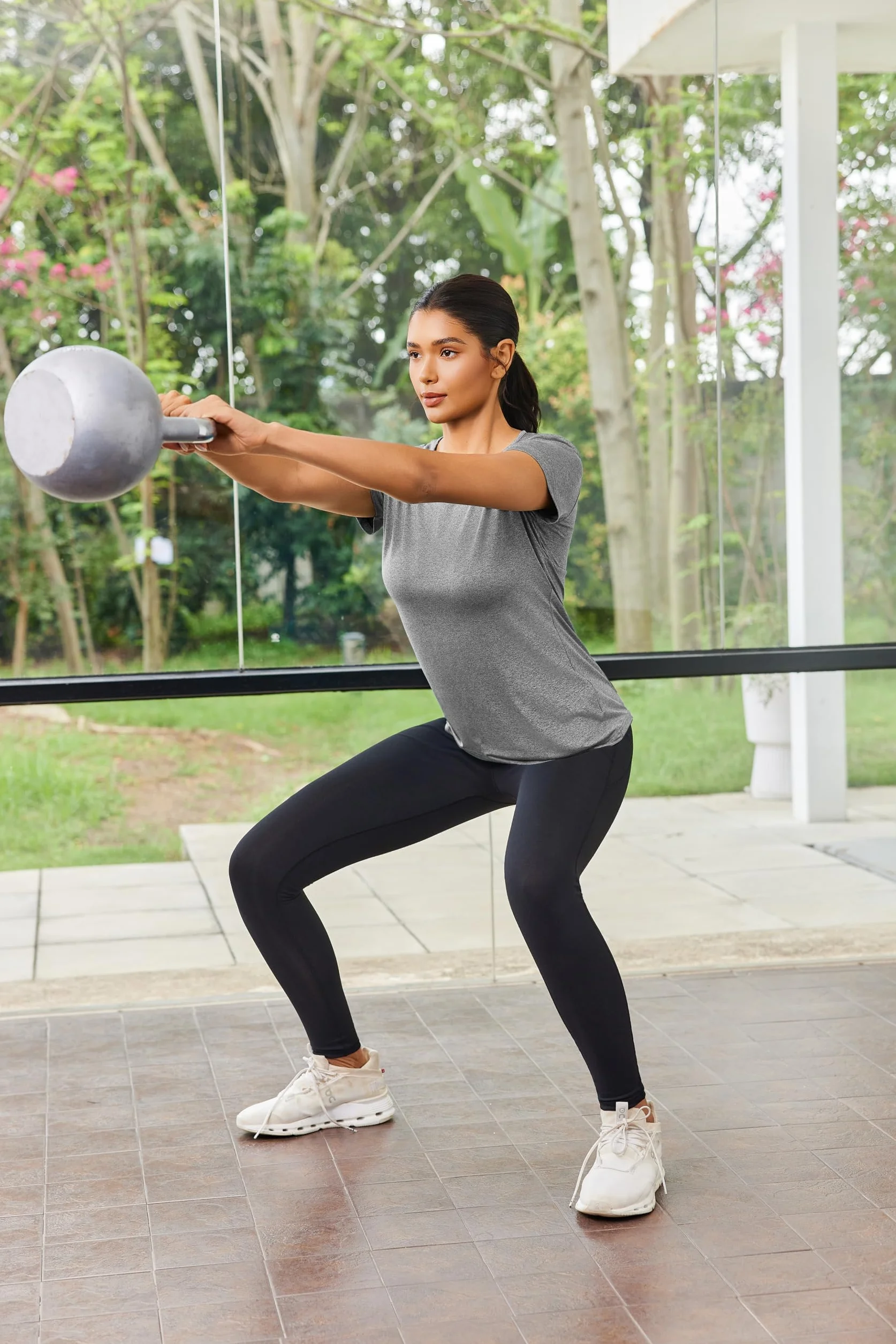 ADOME Damska koszulka sportowa fitness z krótkim rękawem, szybkoschnąca, joga, siłownia, koszulka do biegania, koszulka do biegania