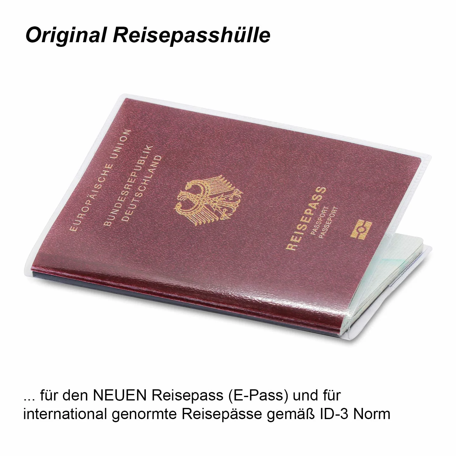 2 x etui na paszport na nowy paszport (od kwietnia 2017), odporne na dokumenty i przezroczyste, w odpornym na rozdarcie etui ochronnym. Chroni paszport przed wodą, kurzem i brudem. Dwa etui na