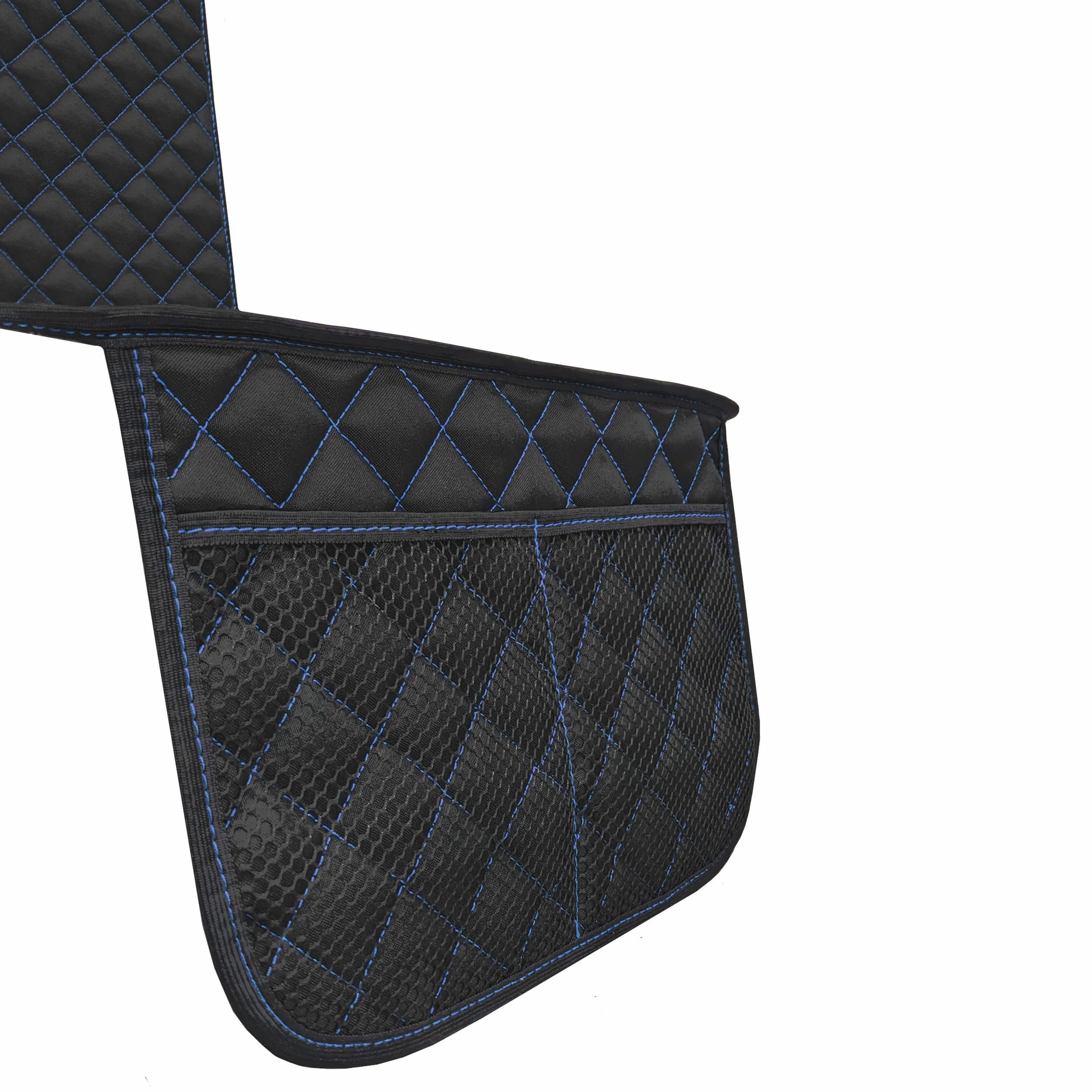 L & P Car Design Podkładka pod fotelik dziecięcy, ochraniacz na fotelik dziecięcy, ochraniacz na tylne siedzenie samochodowe ISOFIX, kolor czarny, niebieski szew