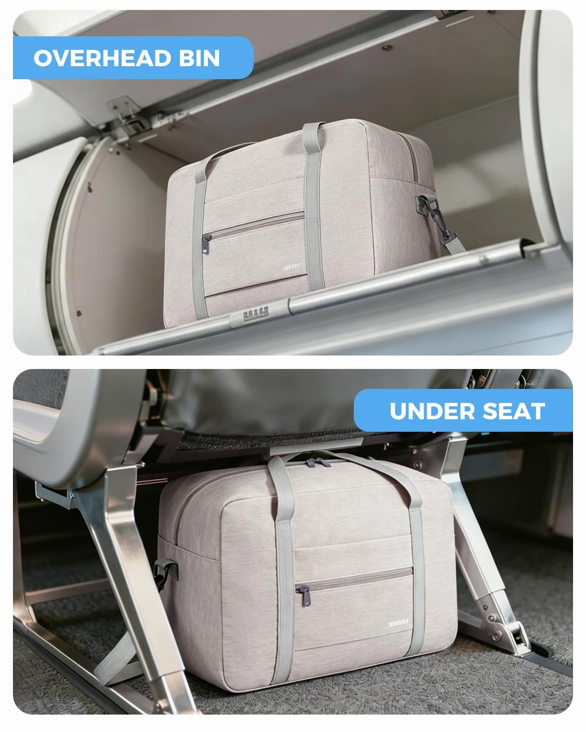 WANDF Bagaż Podręczny do Samolotu Składany Ryanair 40x20x25cm Torba Sportowa, Szpitalna, Weekendowa (Denim Beżowy 20l z Paskiem na Ramię)