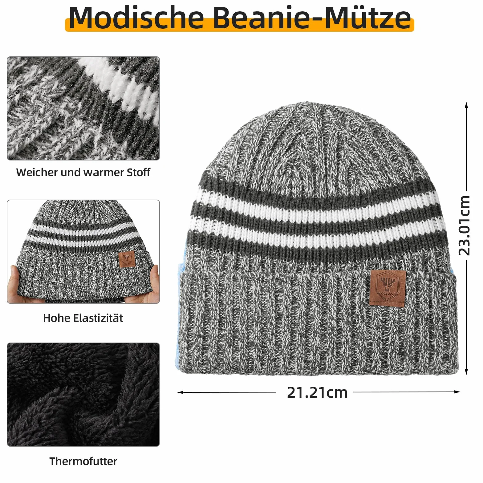 OZERO Unisex szalik czapka rękawiczki zestaw 3 szt. – akcesoria zimowe miękka wełna – wiatroszczelne i ogrzewające – rękawiczki do obsługi ekranu dotykowego – prezent dla mężczyzn/par/rodziny