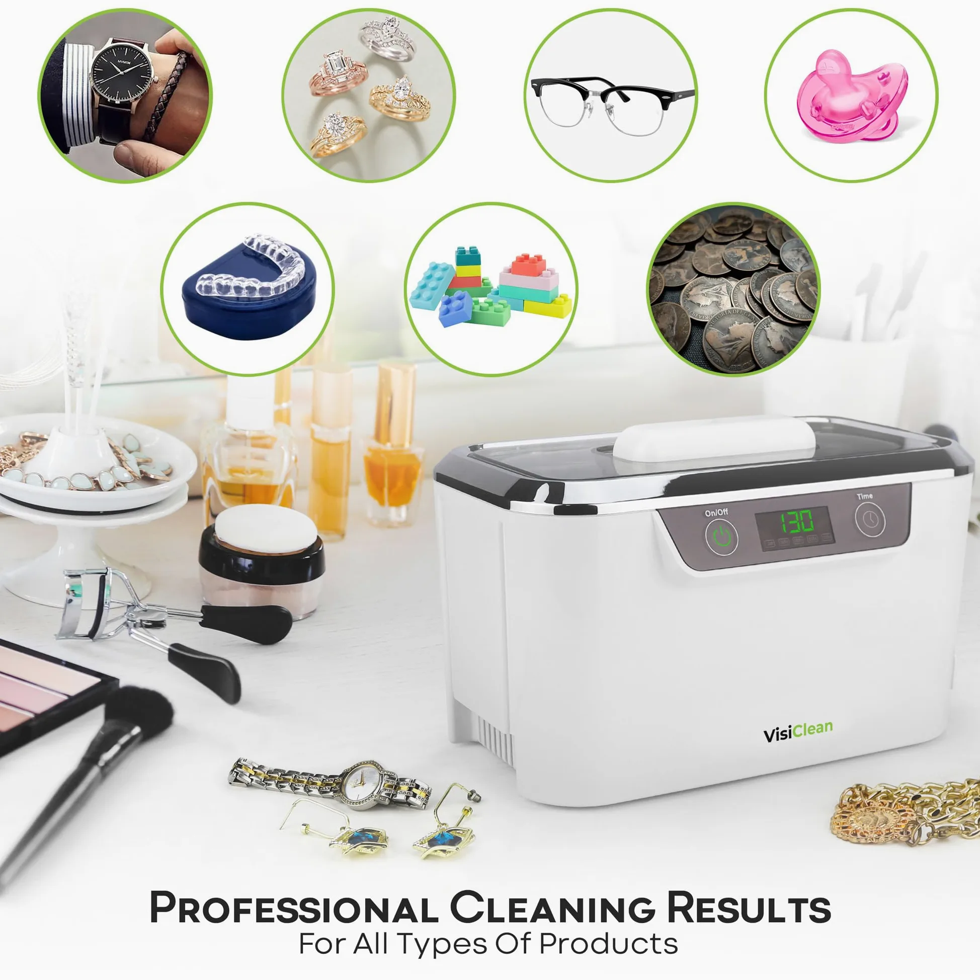 InvisiClean Profesjonalna myjka ultradźwiękowa | Elektroniczny środek do czyszczenia srebrnej biżuterii do okularów/protez/pierścionków diamentowych | model Pro Elite ze zbiornikiem ze stali