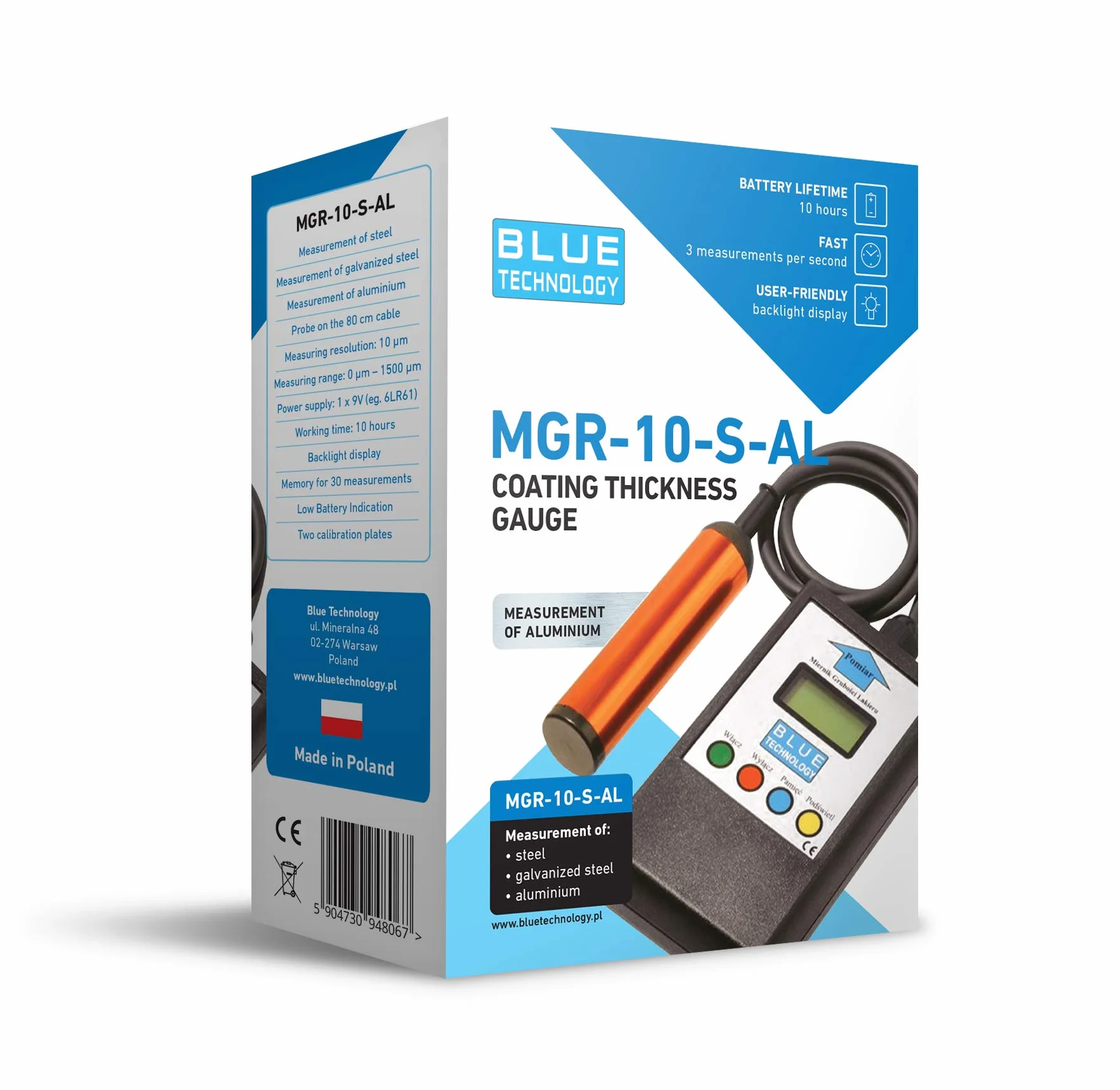 MGR-10-S-AL miernik grubości powłoki do stali i aluminium, czarny