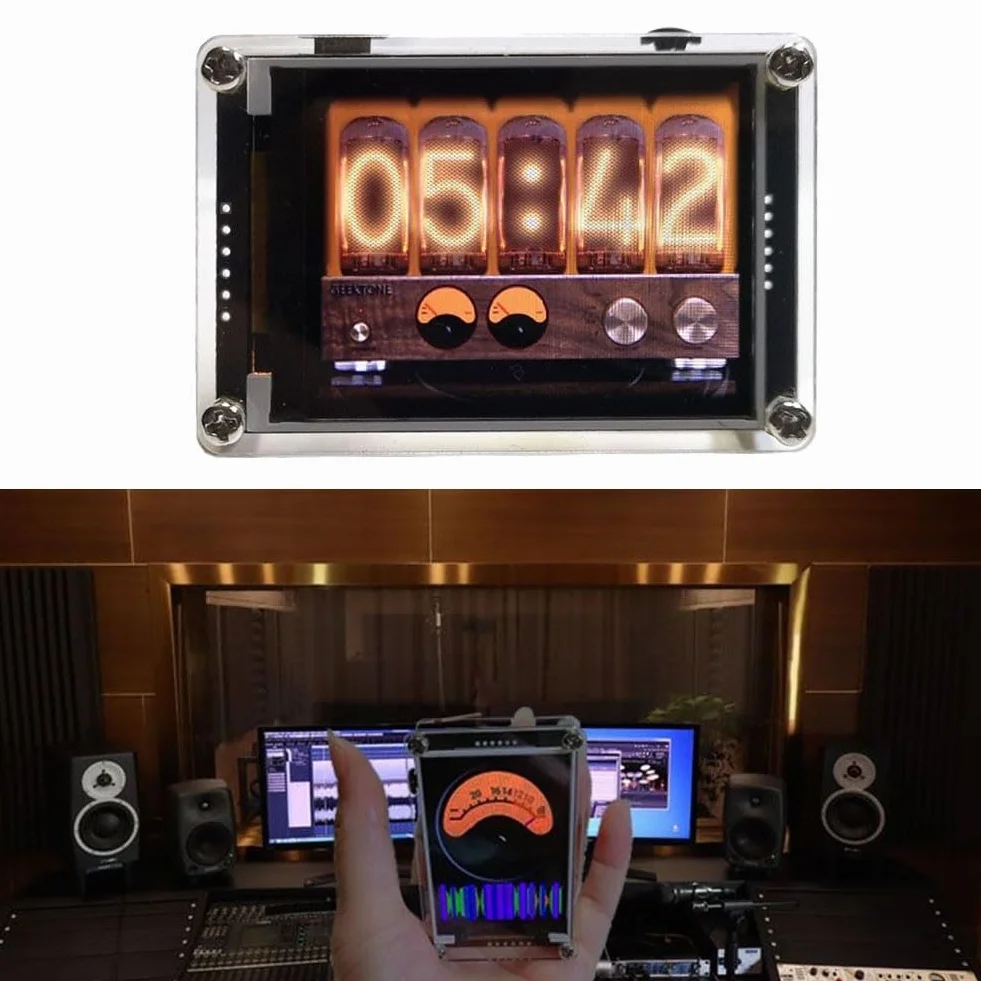 Besttoolifes Analizator widma audio, sterowany głosem, miernik VU, 2,4 cala, rytm HD LCD, kolorowy wyświetlacz symulacyjny, 10 trybów, analizator spektrum audio USB