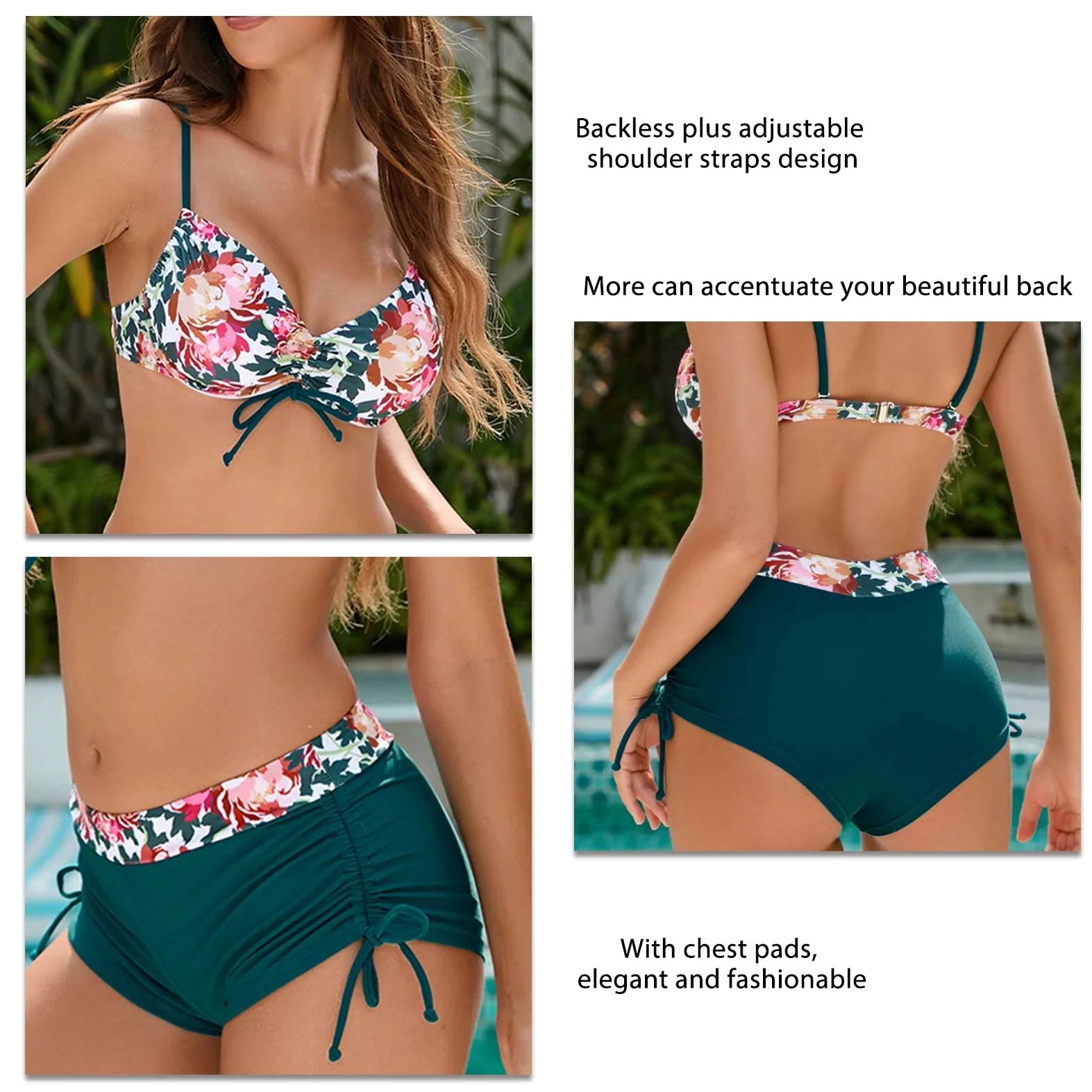 Strój Kąpielowy Bikini ze Sznurkiem, Regulowane Ramiączka Bez Pleców, Modny, Seksowny Damski Dwuczęściowy Strój Kąpielowy Bikini, łatwy Mecz na Imprezy Pływackie (XL)