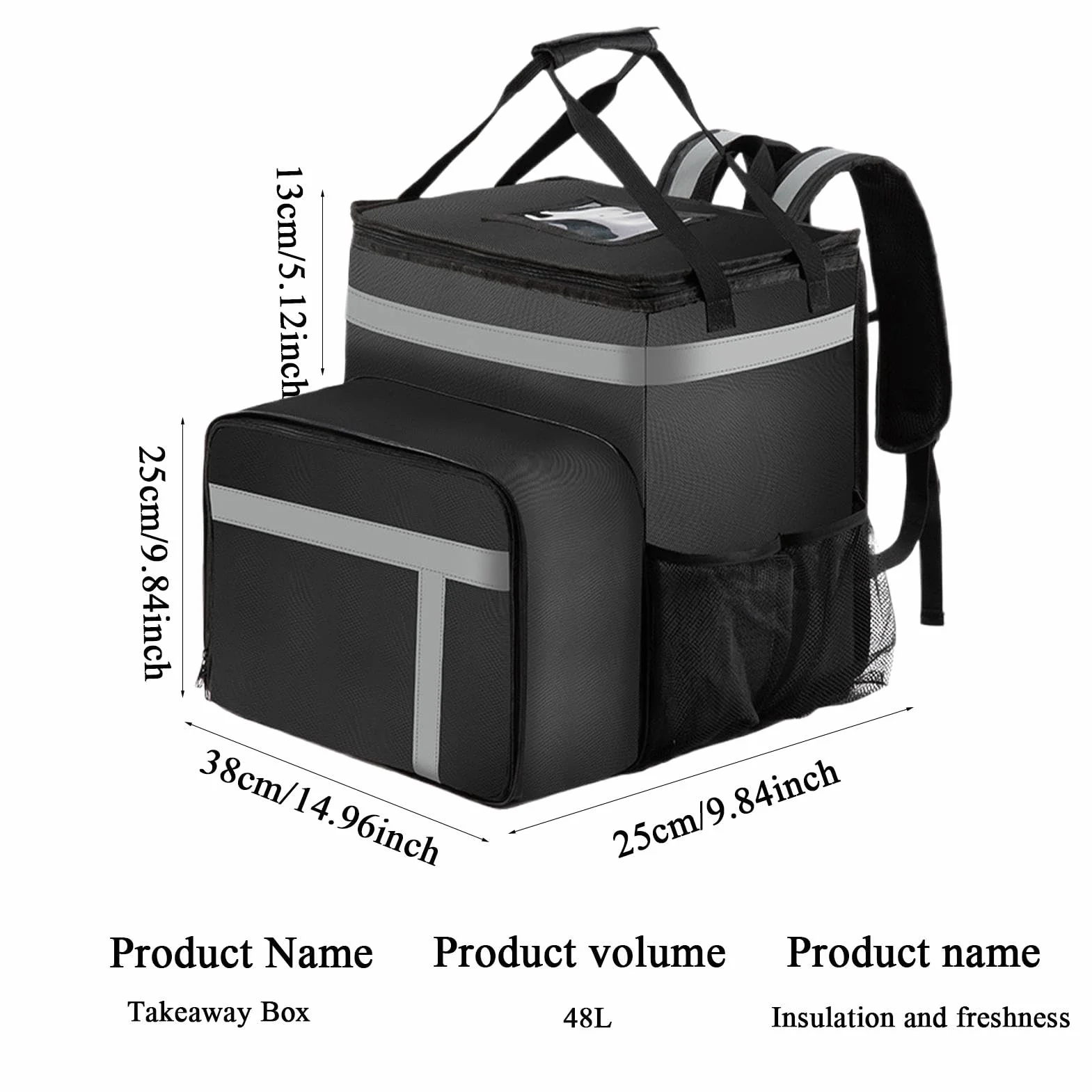 Food Delivery Backpack, Large Insulated Thermal Bag with Compartments, Heavy-Duty Reusable Grocery & Lunch Backpack for Catering, Hiking, and Travel, 6.14x13.98 inches
