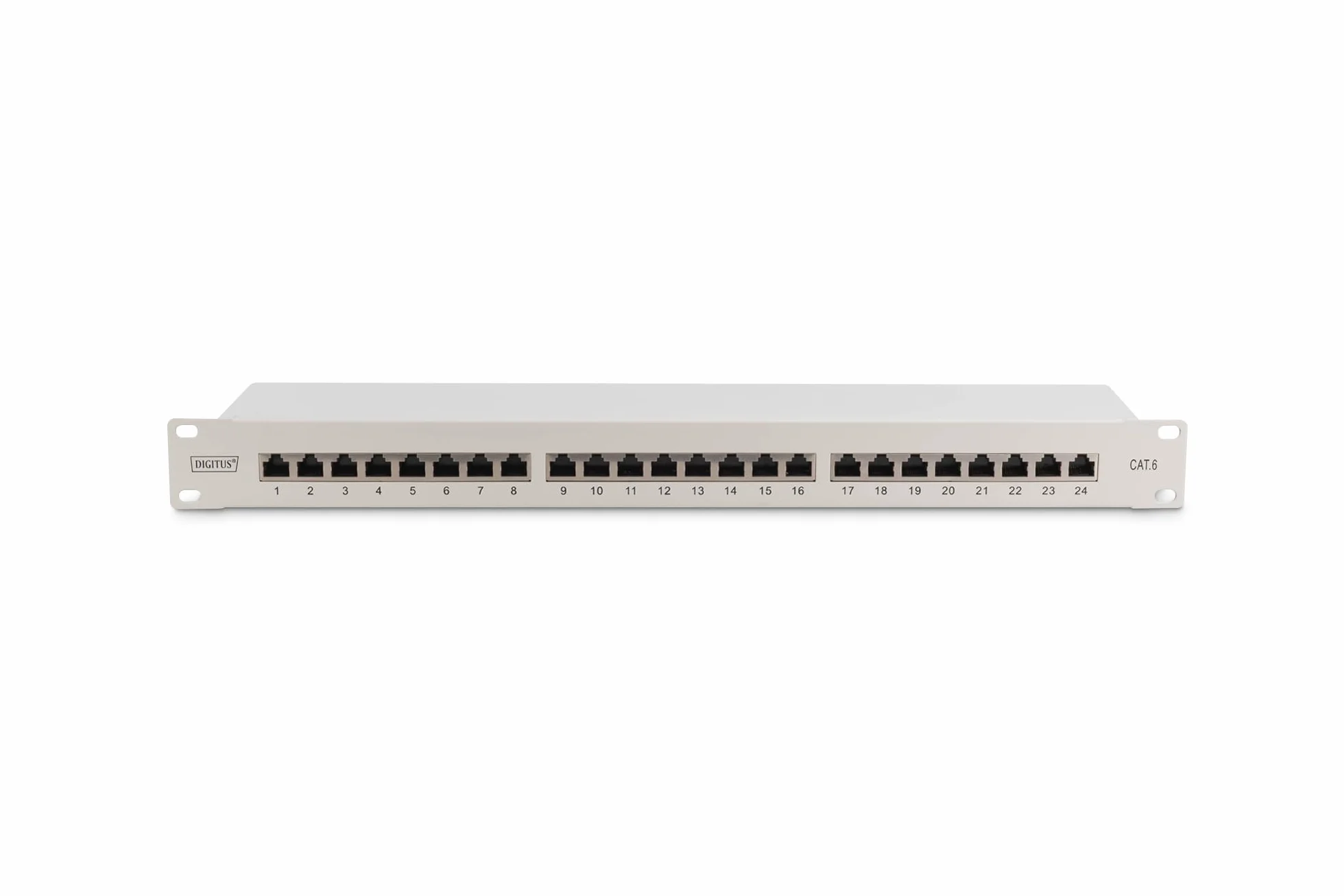 DIGITUS Patchpanel - 19 cali - Cat-6-24 porty RJ45 - ekranowany - pole patchowe LSA - montaż w szafie 1HE - szary