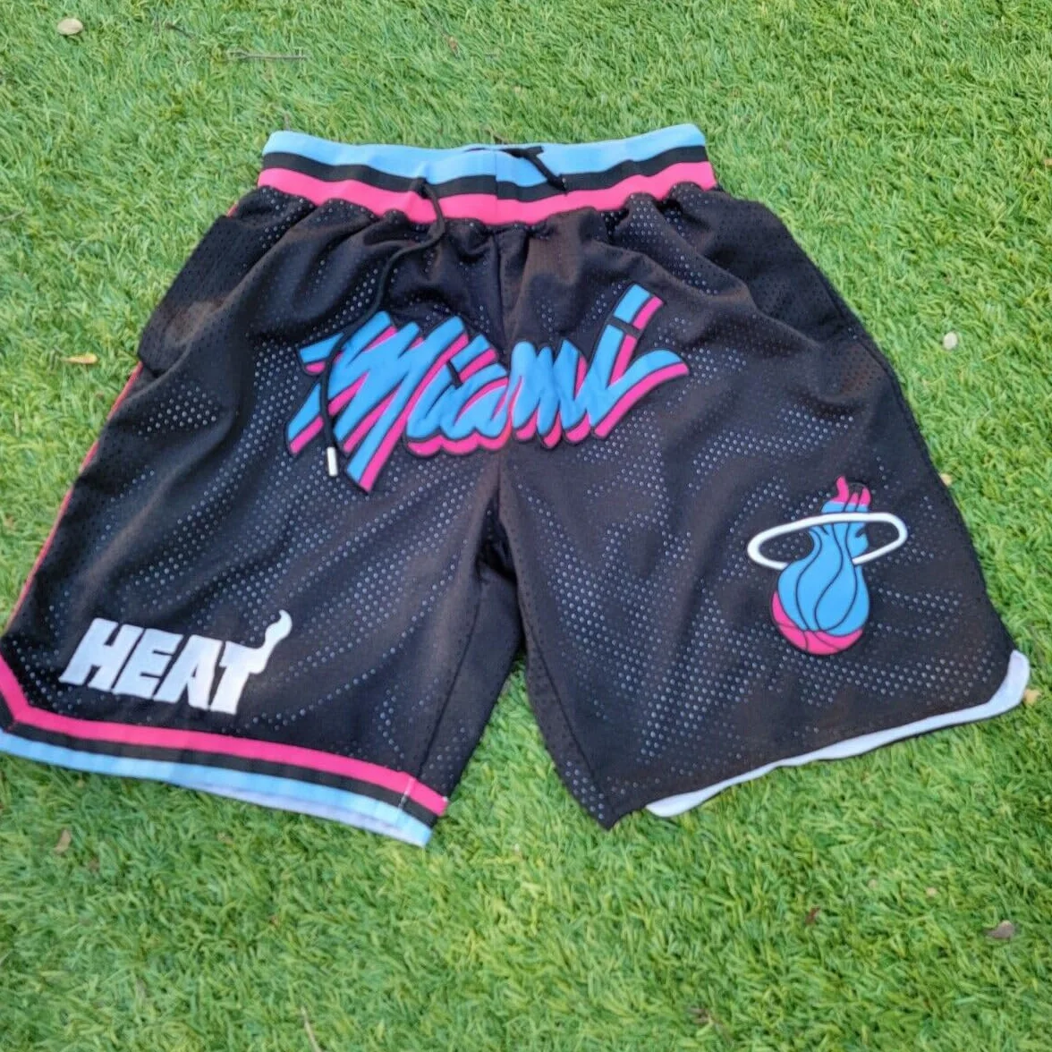 Miami Heat Męskie spodenki do koszykówki - Sportowe, oddychające i szybkoschnące szorty NBA z kieszeniami na zamek błyskawiczny, luźne spodenki do treningu i na zewnątrz