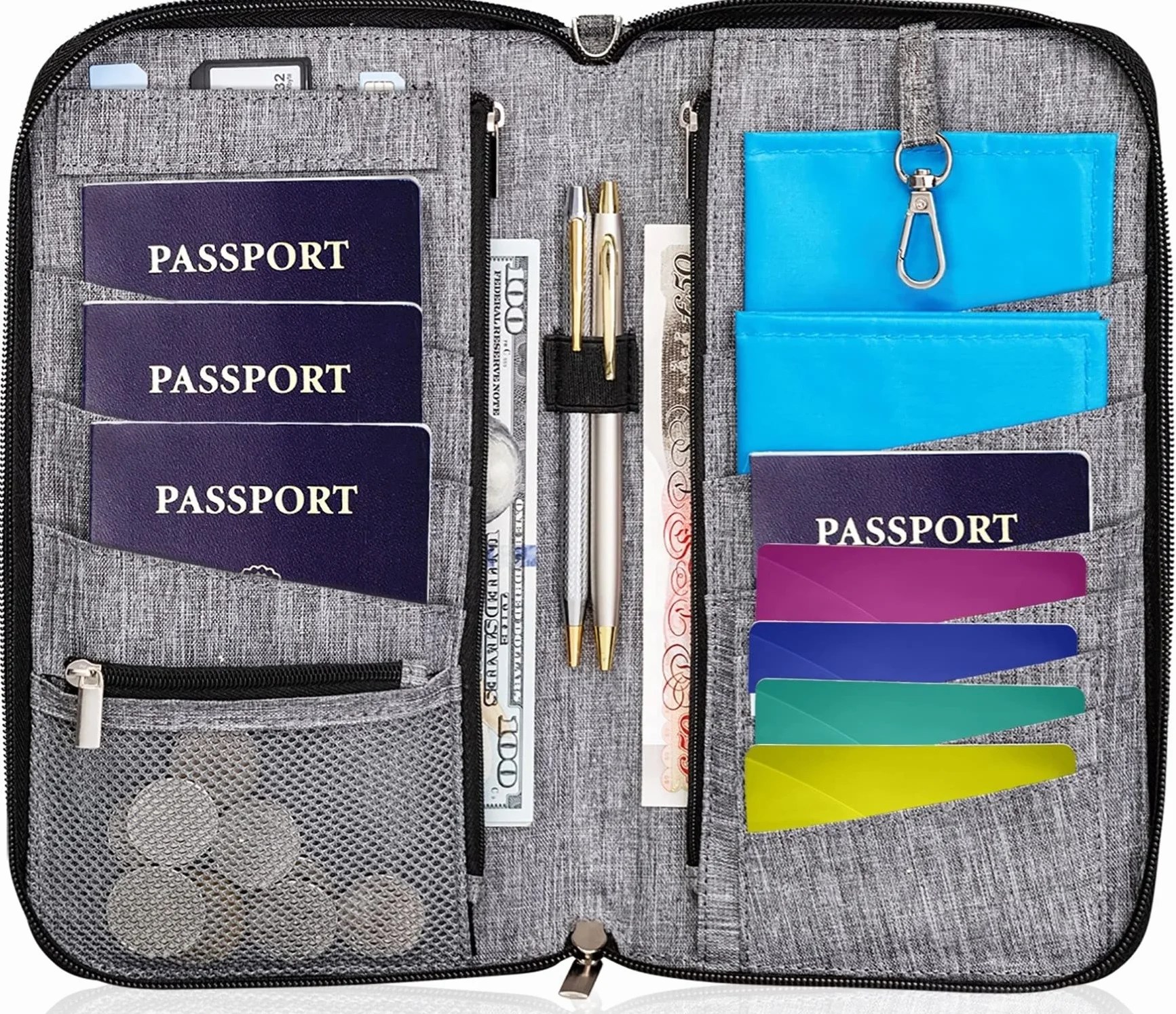 Valante Premium Family Travel Organizer na dokumenty, pojemny portfel RFID na paszport, Szary, L