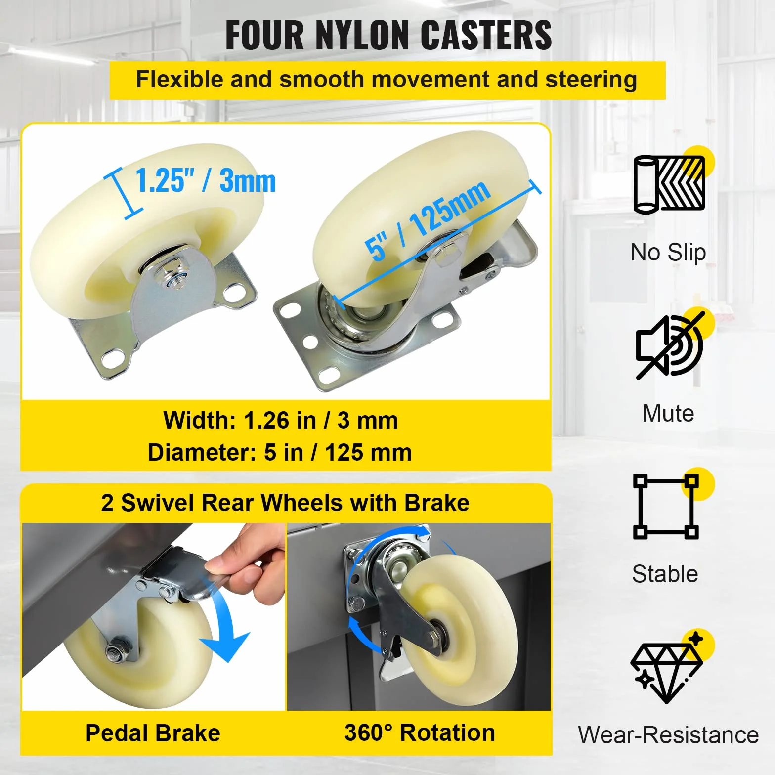 VEVOR Wózek platformowy 907 kg, wózek transportowy, średnica rolki 125 mm, powierzchnia ładunkowa 1200 x 610 mm, wózek ciężarowy, składany, wózek z powłoką antypoślizgową, metalowy wózek transportowy