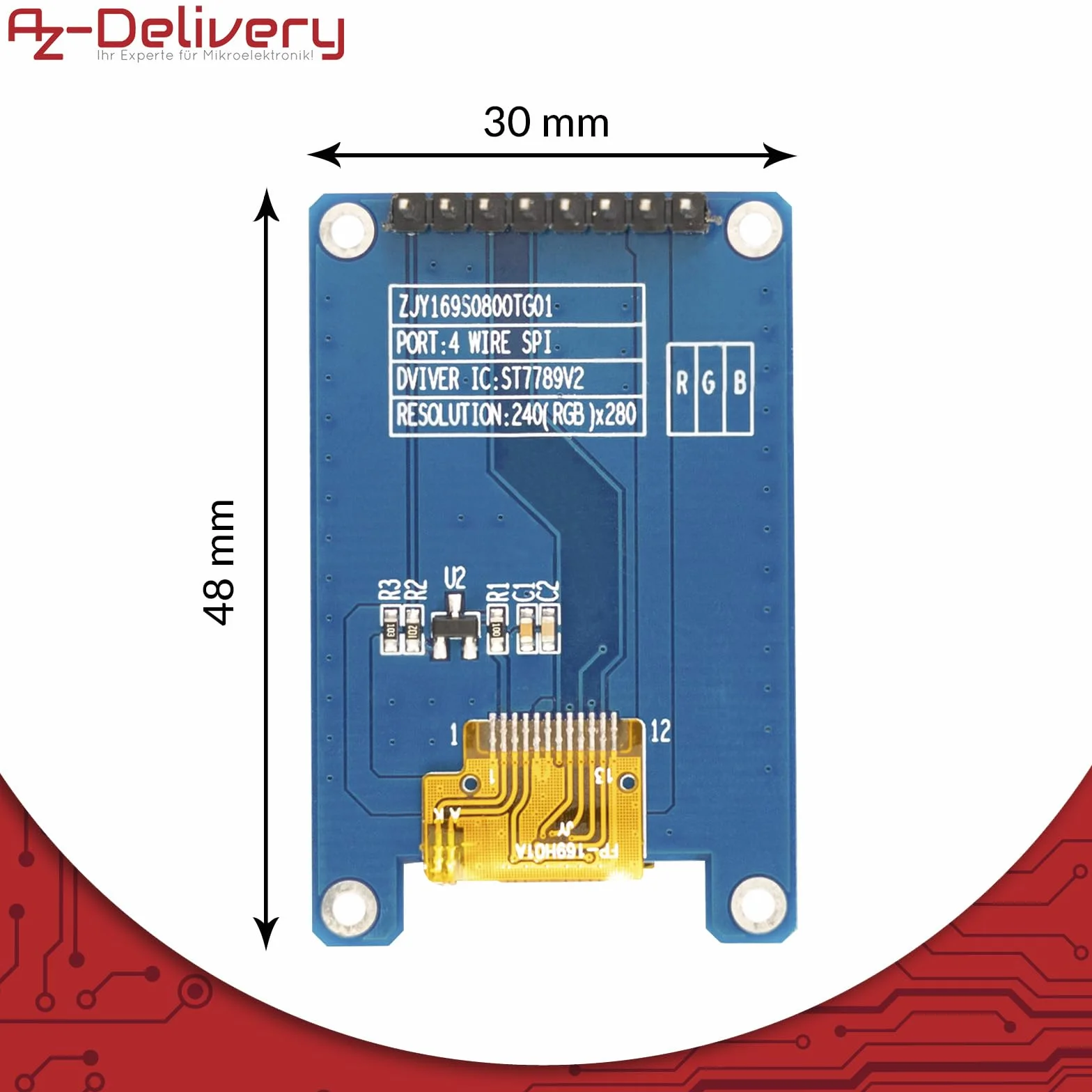 AZDelivery 3 x 1,69-calowy wyświetlacz TFT o rozdzielczości 240 x 280, sterownik ST7789V2 – zaokrąglone narożniki i interfejs SPI – idealny do projektów z mikrokontrolerem