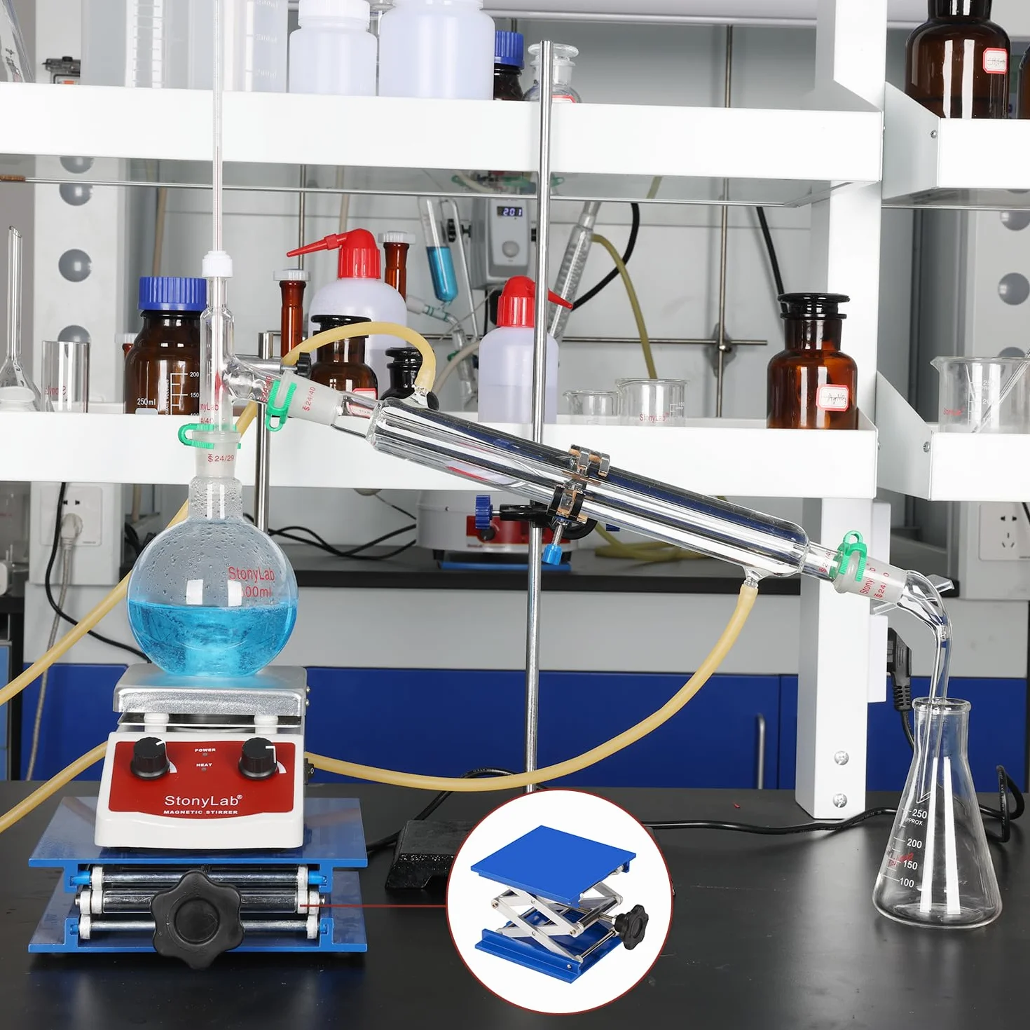 Stonylab Podnośnik Laboratoryjny 4 x 10 cm, 100 x 100 mm, Anodowany Aluminiowy Górny Pokład, Podnośnik Stołowy Nożycowy 5 kg, Zakres Podnoszenia