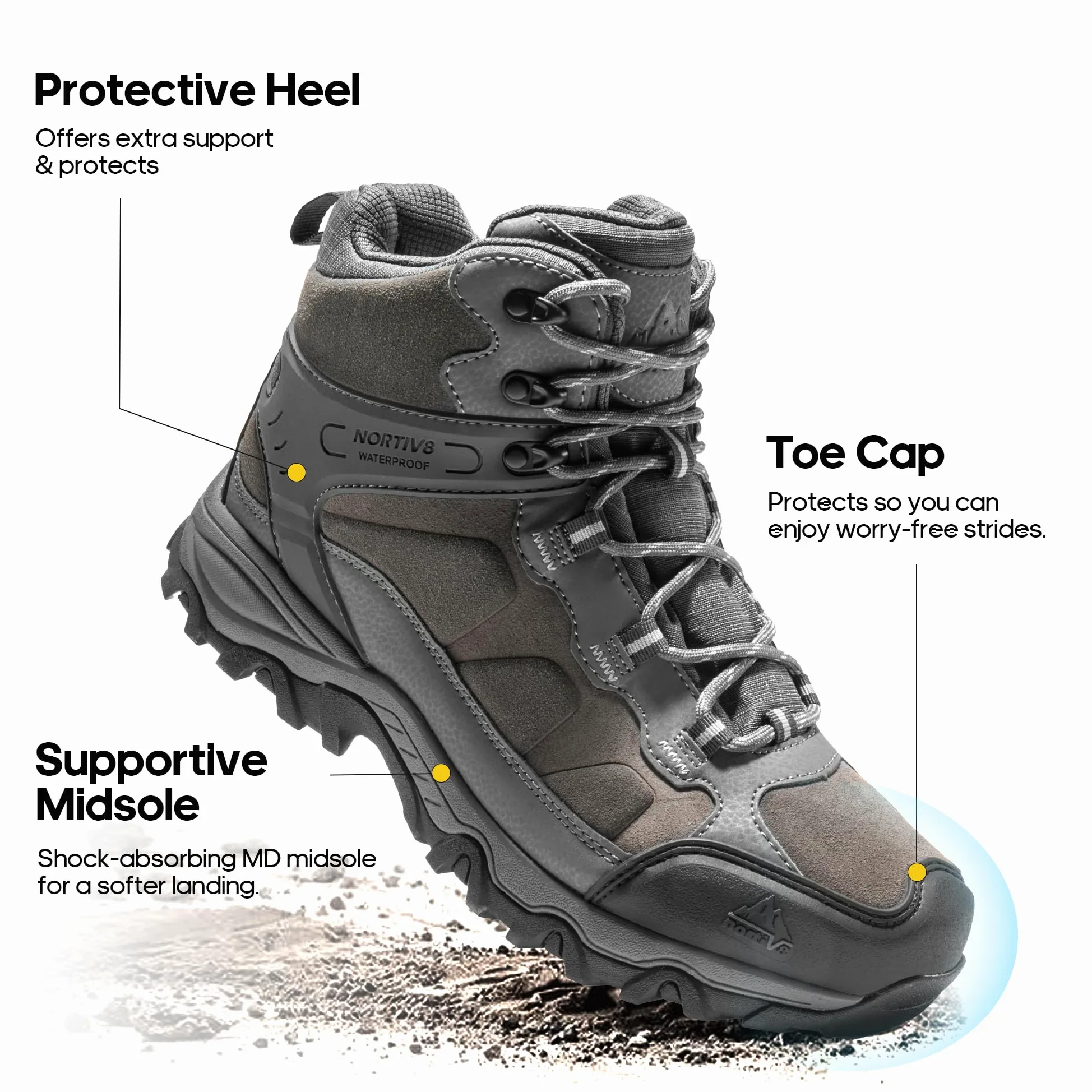 NORTIV 8 Męskie wodoodporne buty turystyczne outdoorowe Mid Trekking Backpacking Buty alpinistyczne JS19004M, ciemnoszary, 12 UK Wide