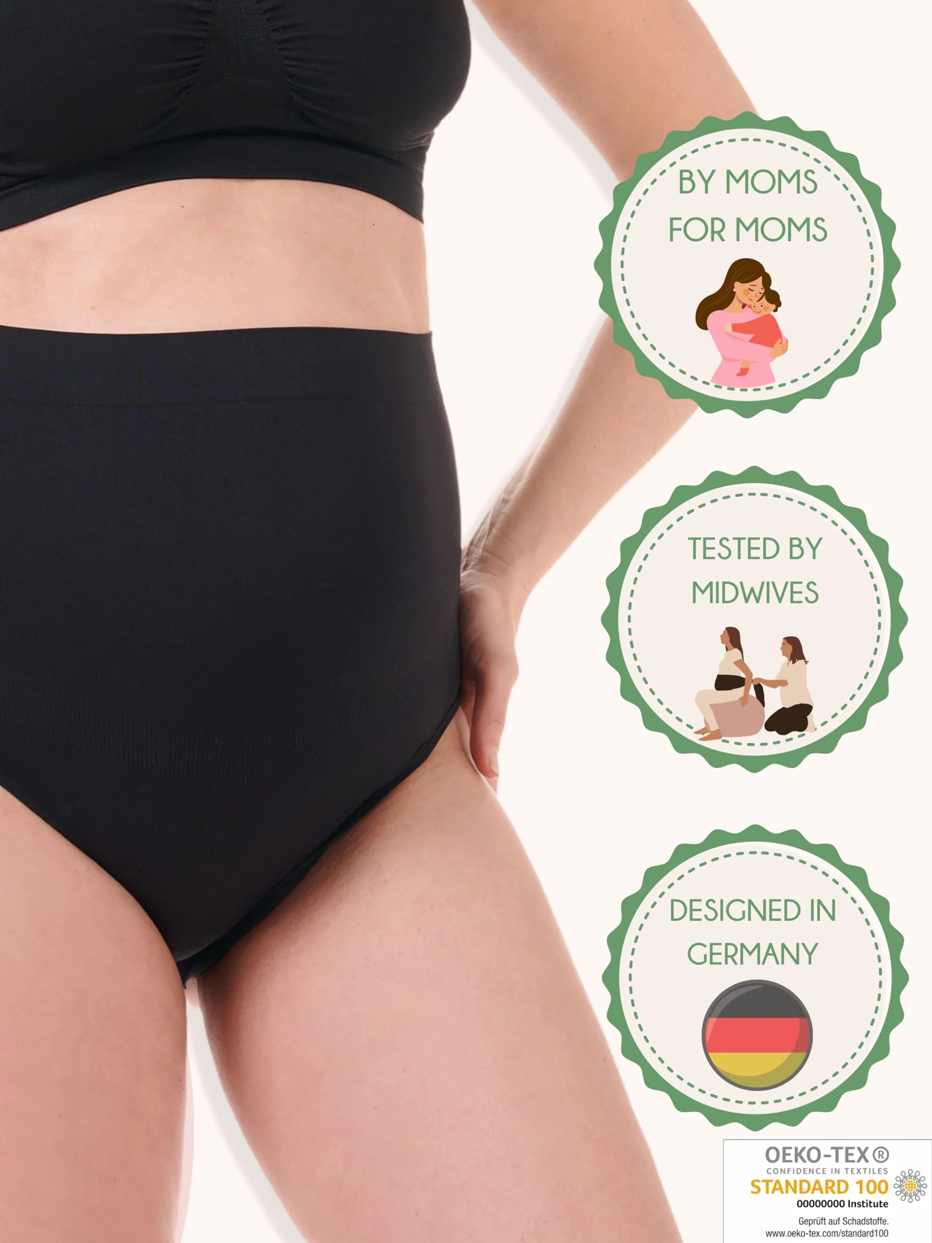 Herzmutter Figi ciążowe bezszwowe – OekoTex 100 – zestaw 2 i 3 szt. – majtki ciążowe – bielizna – bezszwowe wsparcie – 5830, Czarny | czarny | beżowy, L-XL