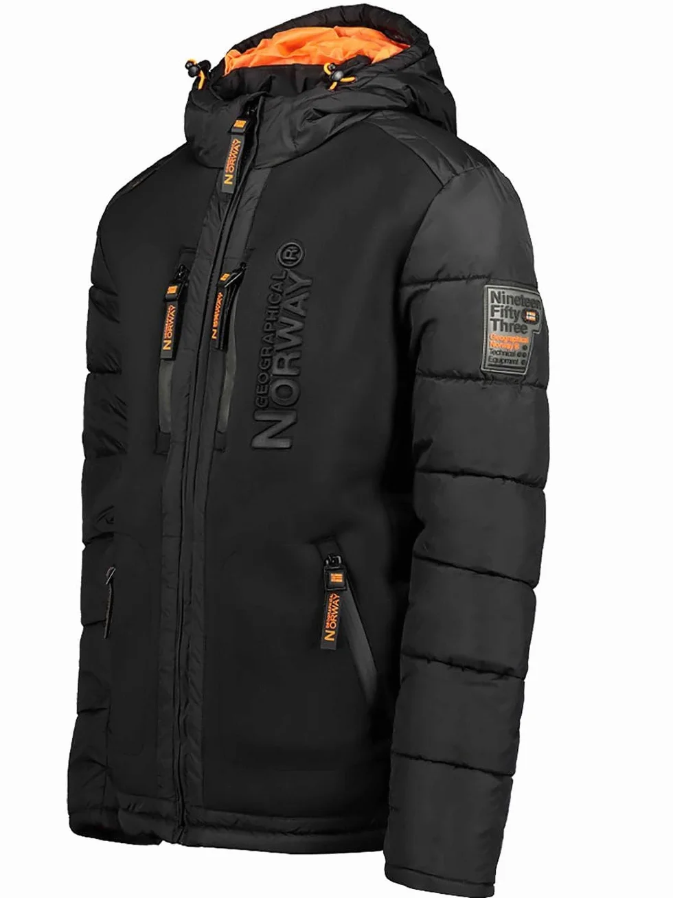 Geographical Norway męska pikowana kurtka zimowa z kapturem Anorak S-7XL Outdoor SKI snowboard