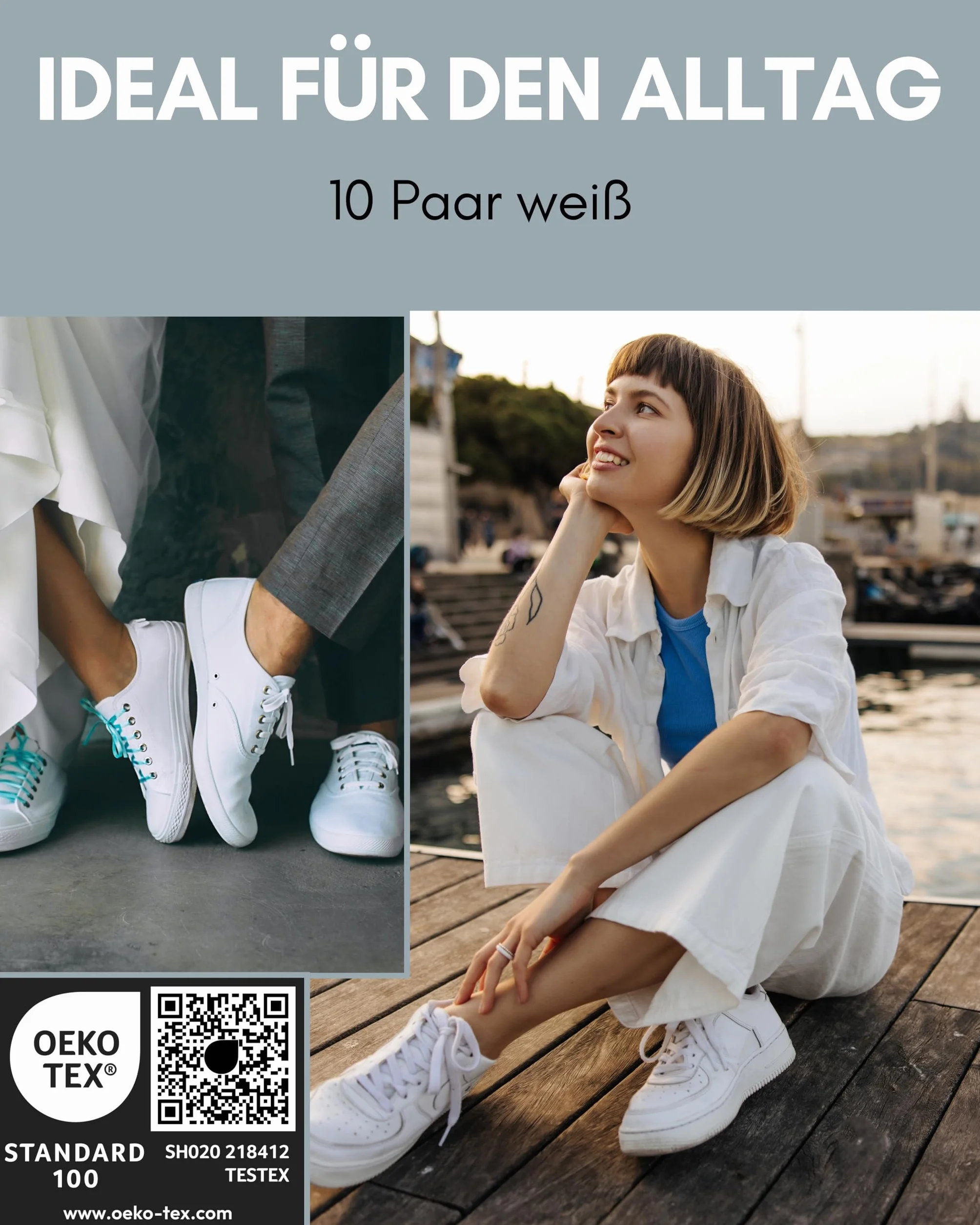 HELDENWERK 10 par niewidoczne skarpety do sneakersów – oddychające, czarne, białe, szare
