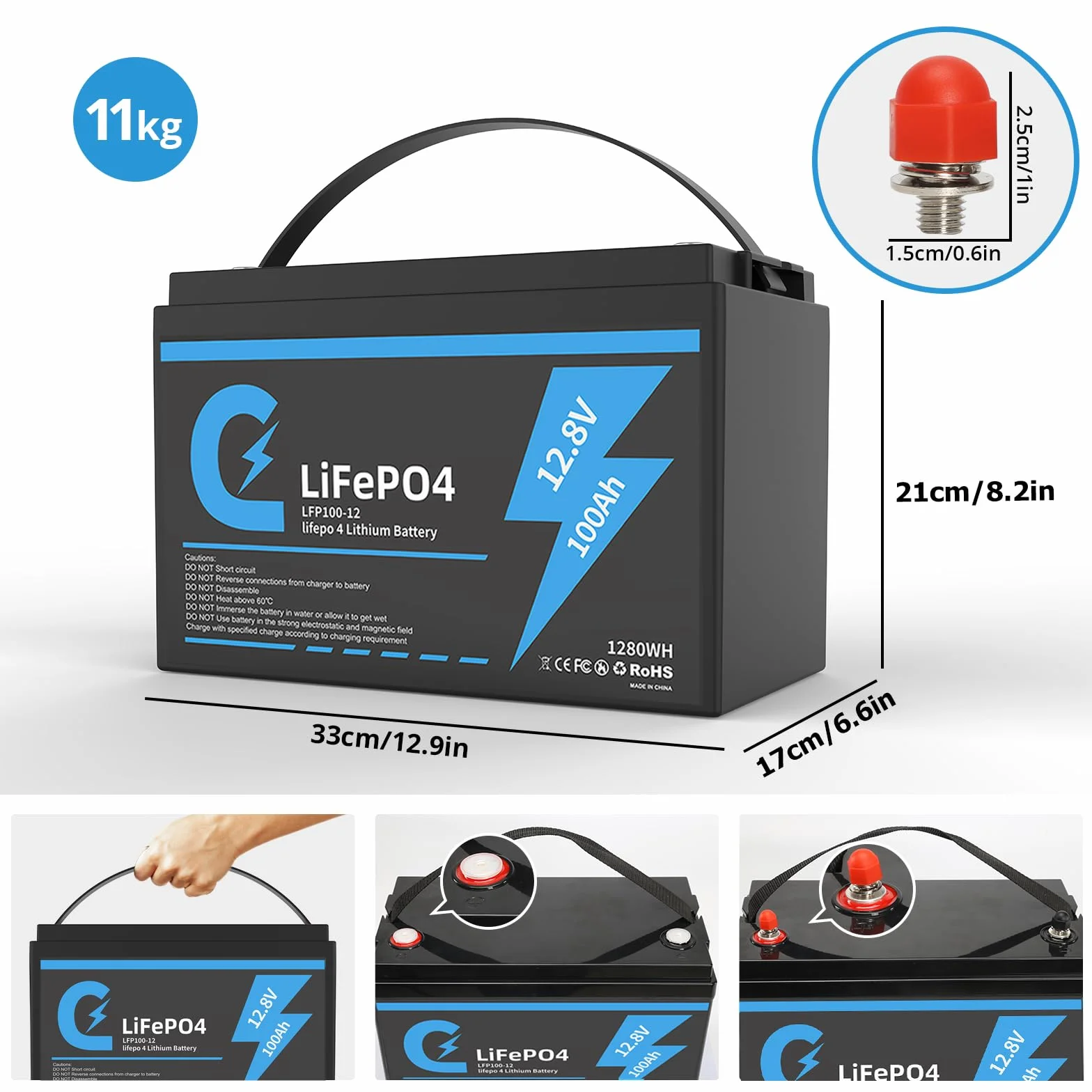 Bateria litowa Lifepo4 100 Ah 12 V z głębokim cyklem ładowania Akumulator 12,8 V 100 Ah z zabezpieczeniem BMS 15000 cykli Idealny zamienny akumulator ołowiowy Nadaje się do samochodów kempingowych i s