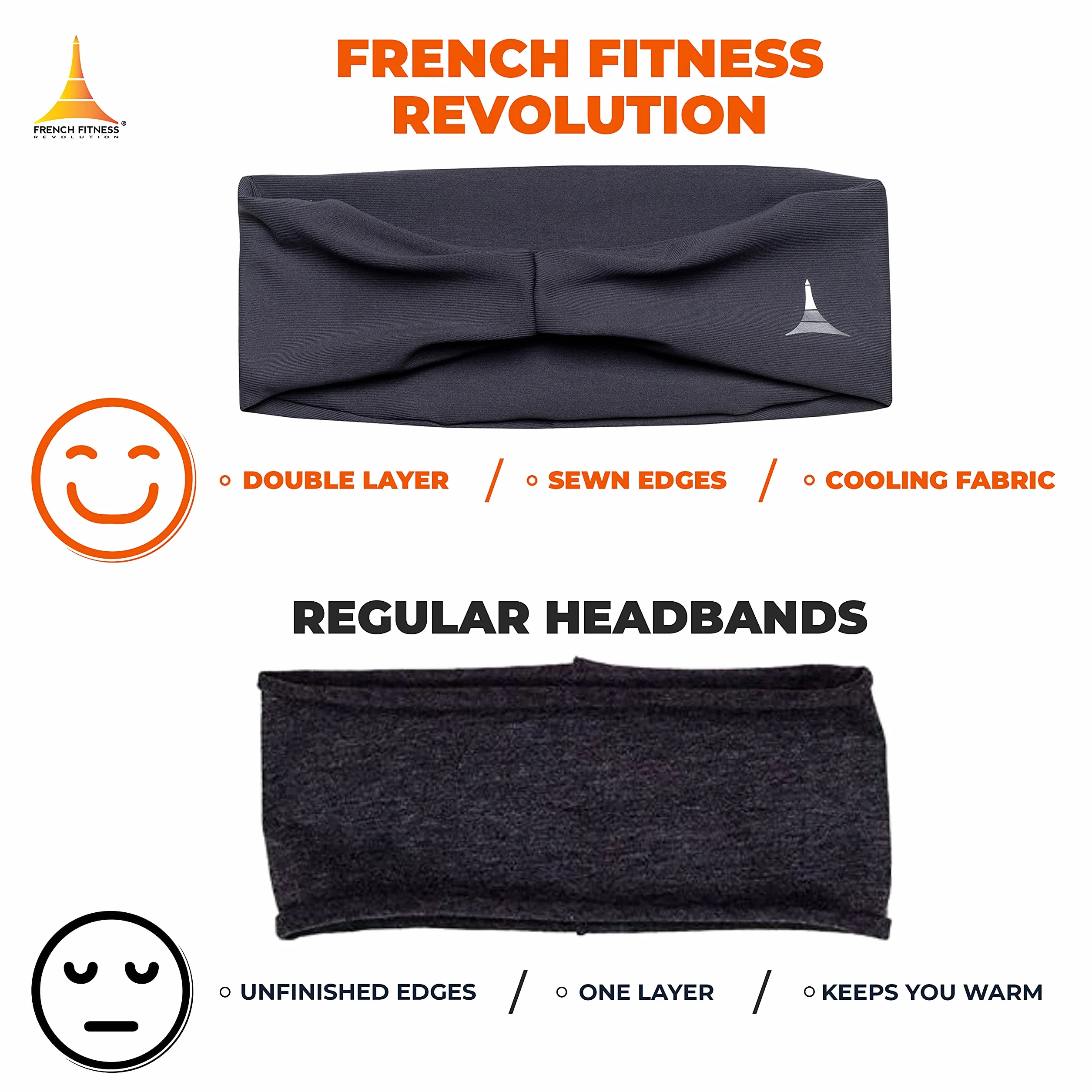 French Fitness Revolution - Rozciągliwa sportowa opaska na czoło dla mężczyzn i kobiet – bieganie, jazda na rowerze, koszykówka, joga, fitness – odprowadzająca wilgoć opaska na włosy
