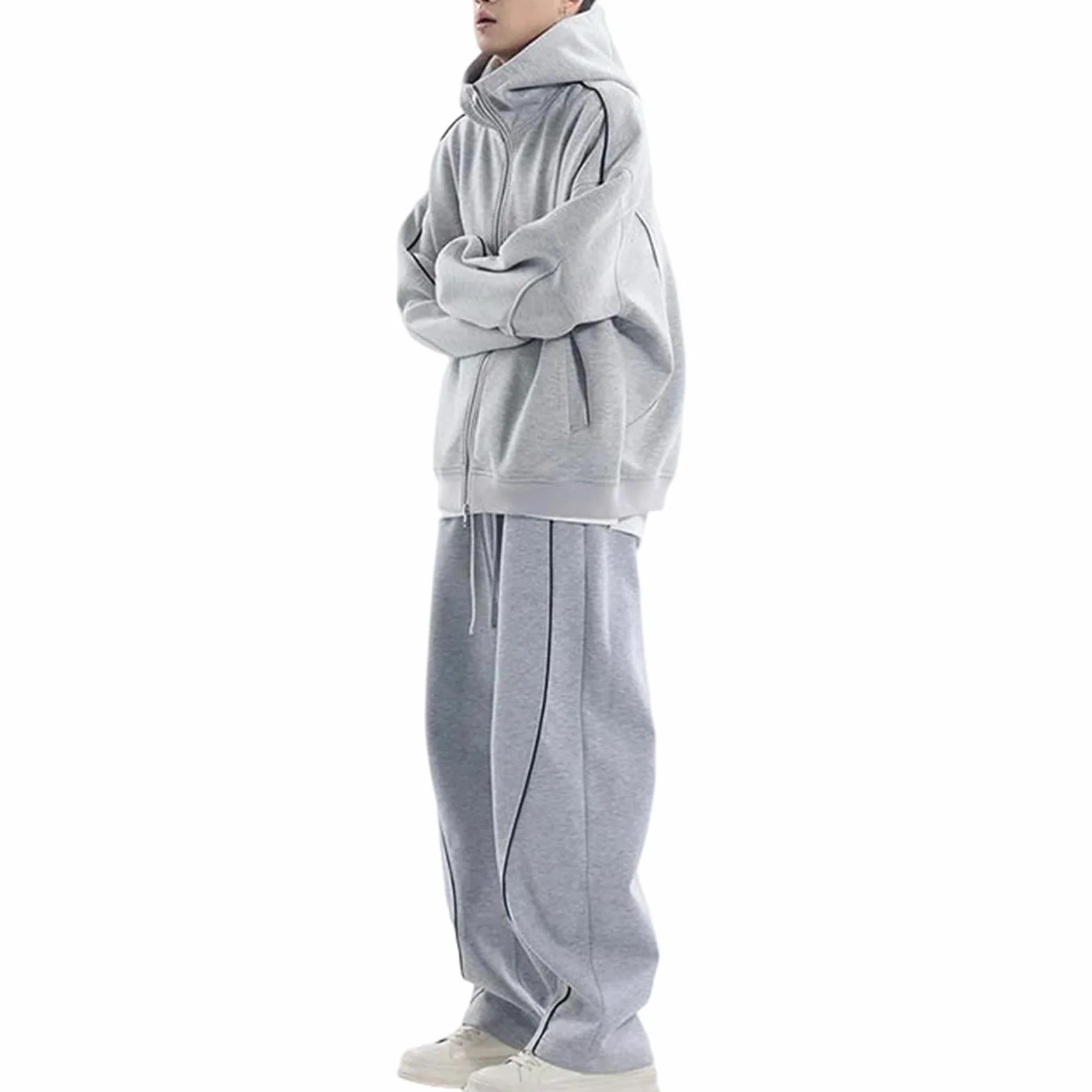 Dwuczęściowy dres męski bluza z kapturem i spodnie dresowe, casualowy, sportowy, do joggingu i biegania