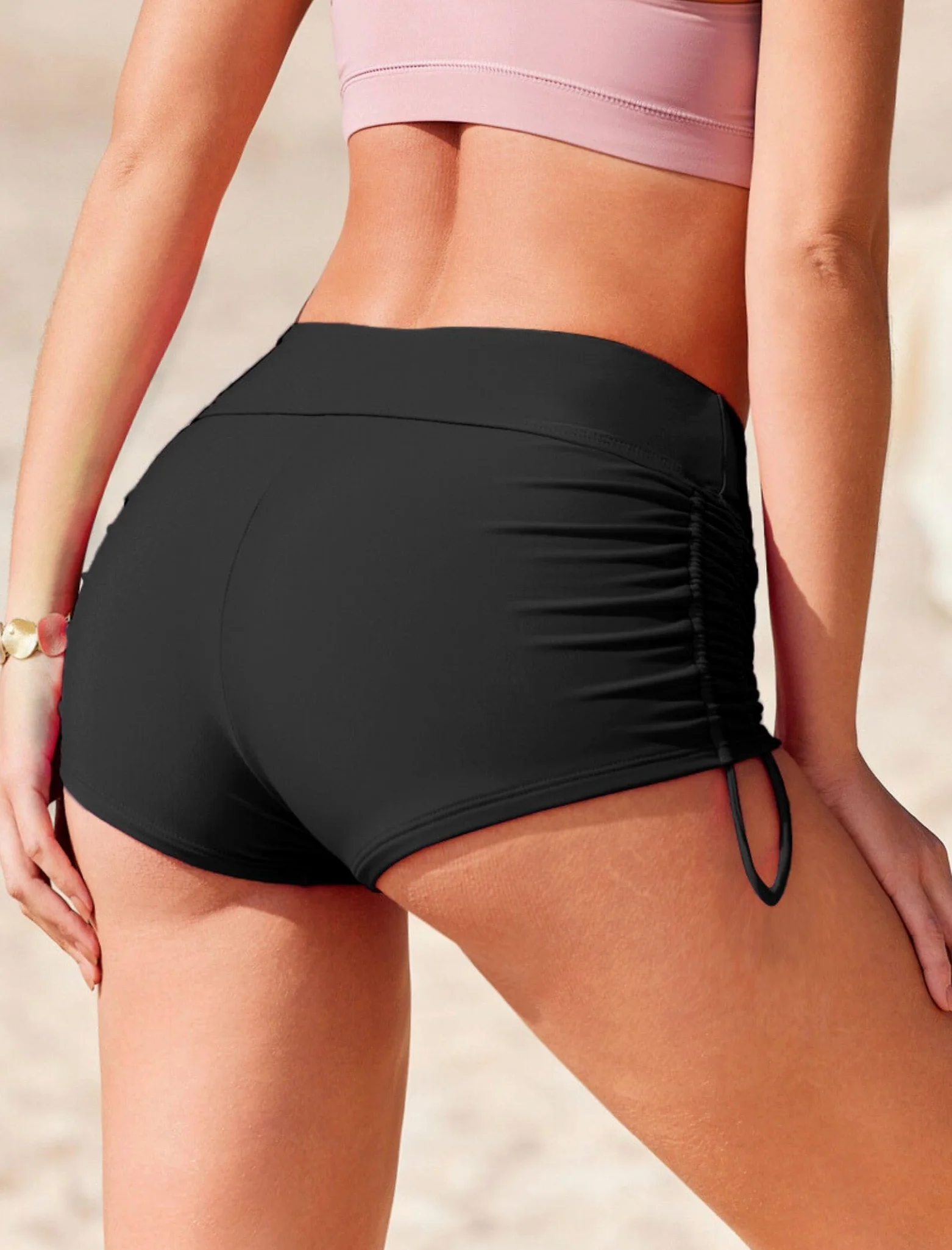 Ekouaer Szorty kąpielowe, damskie, krótkie, szybkoschnące, szorty do bikini, szorty z kontrolą brzucha, moda kąpielowa, S-XXL
