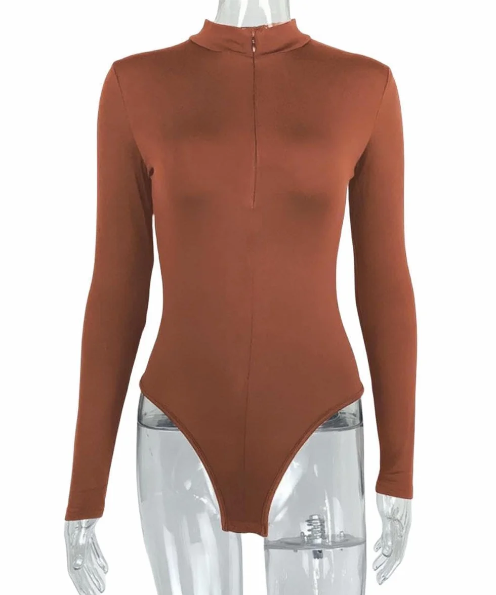 Body damskie z długim rękawem, eleganckie, seksowne body z długim rękawem, z zamkiem błyskawicznym, wąskie, damskie body z długim rękawem, koszulka z długim rękawem dla kobiet
