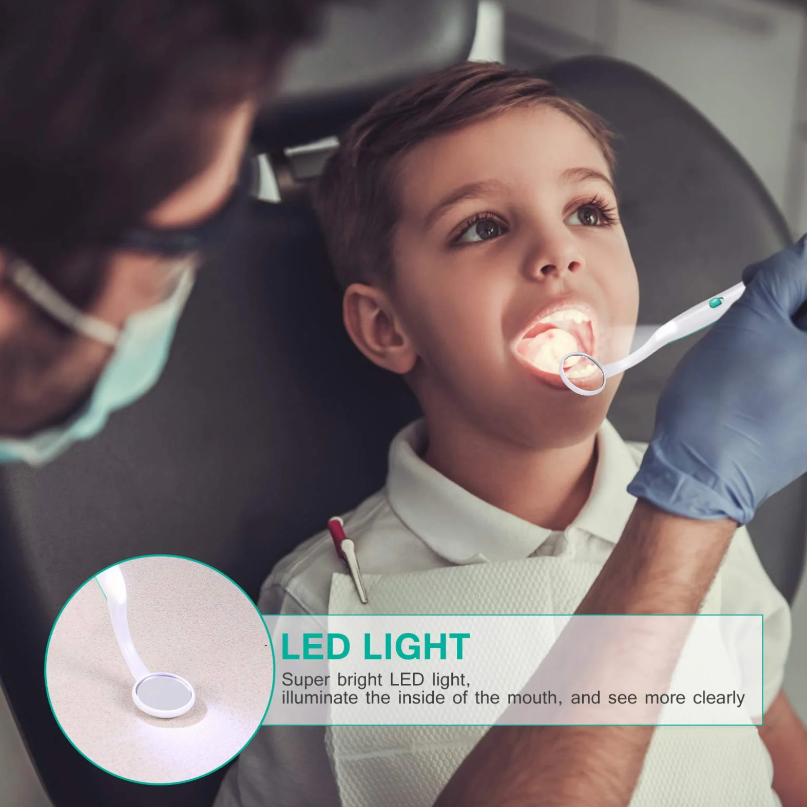 Lustro dentystyczne ze światłem LED Przeciwmgielne Zakrzywione Kąt Dentysta Narzędzie do Domu