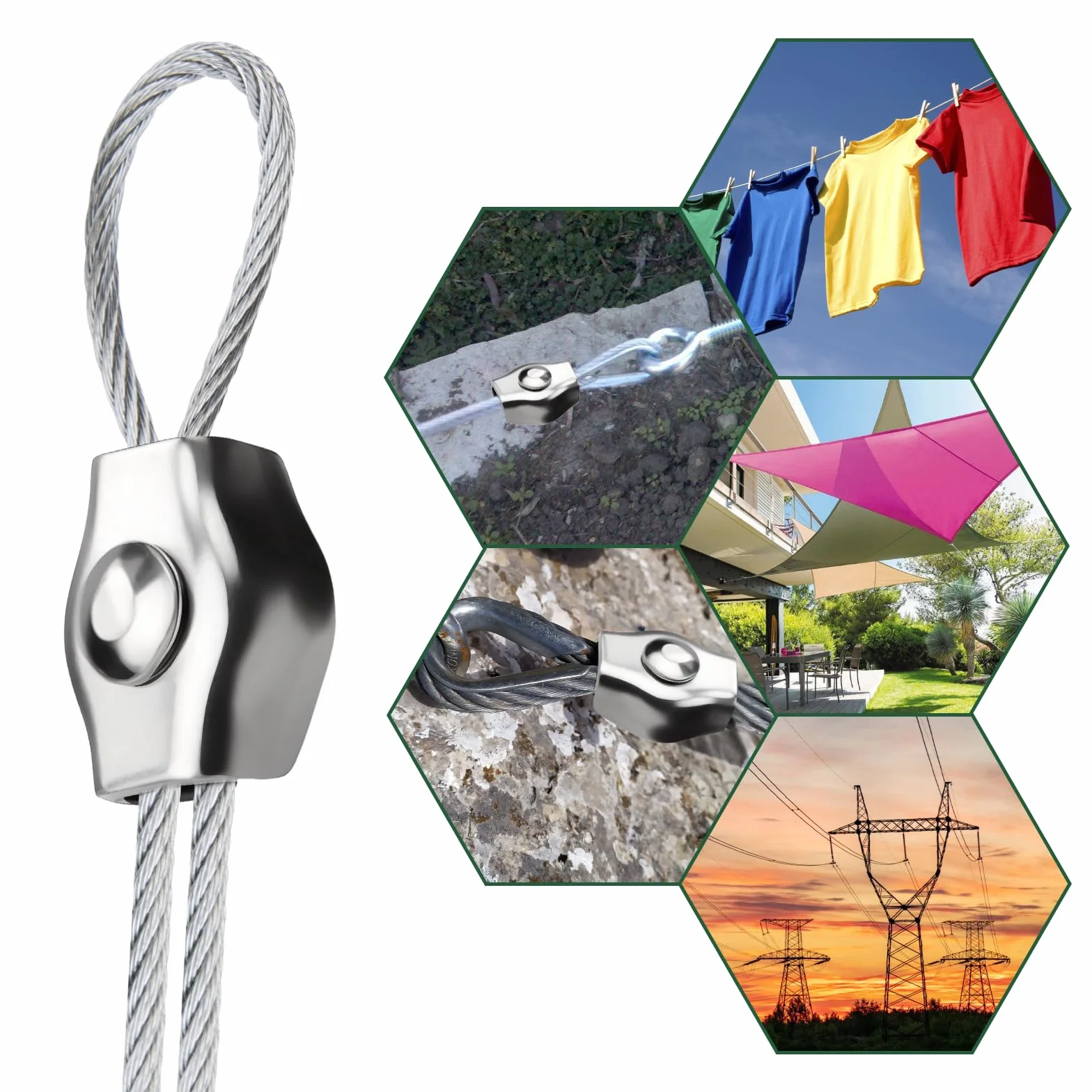 SWTYExt 15 sztuk zacisków linowych 3 mm zacisk linowy M3 zaciski linowe ze stali nierdzewnej 304 zaciski linowe zacisk druciany do liny stalowej, zestaw do napinania liny, napinacz do bielizny,