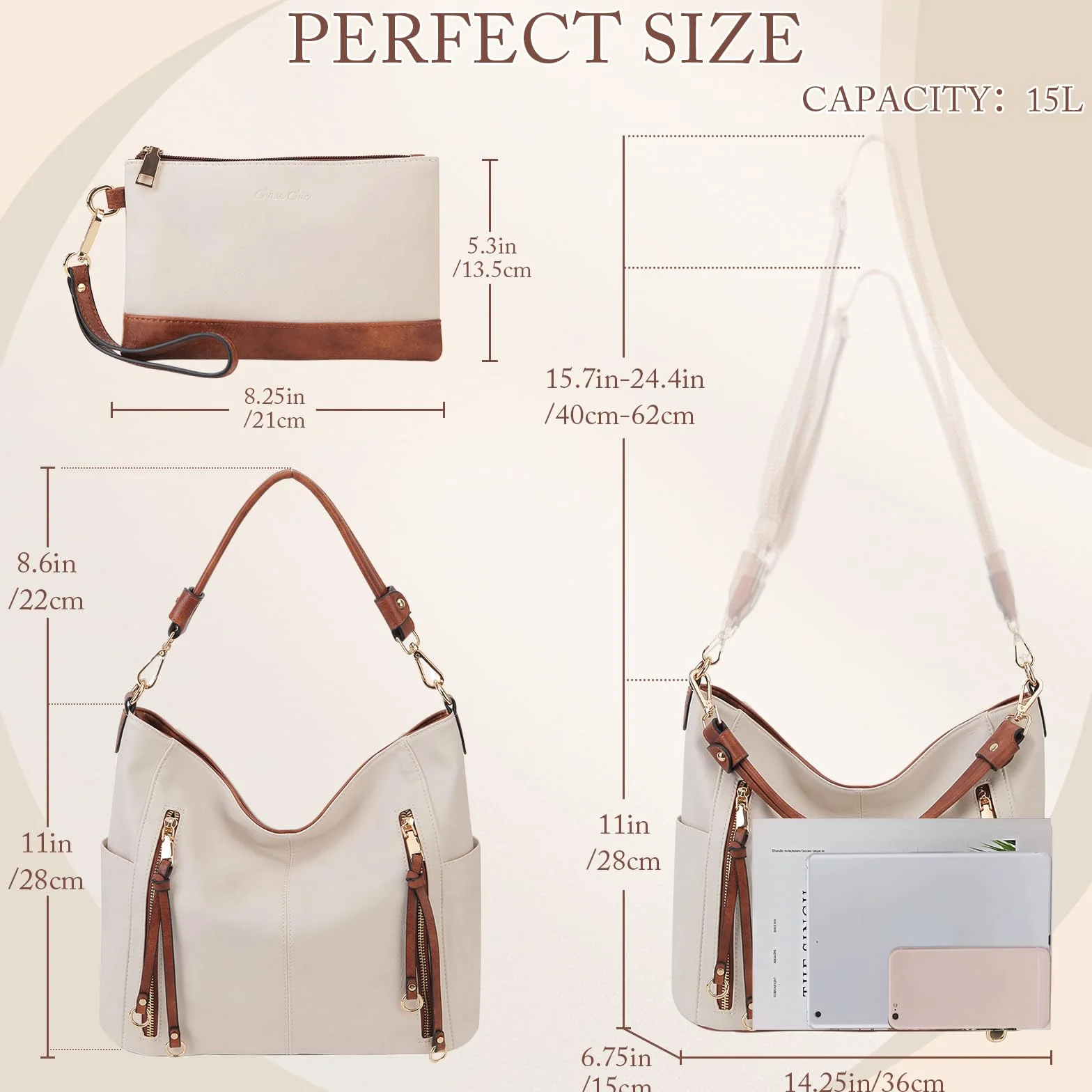 Torba hobo damska z poliuretanu crossbody na ramię do pracy
