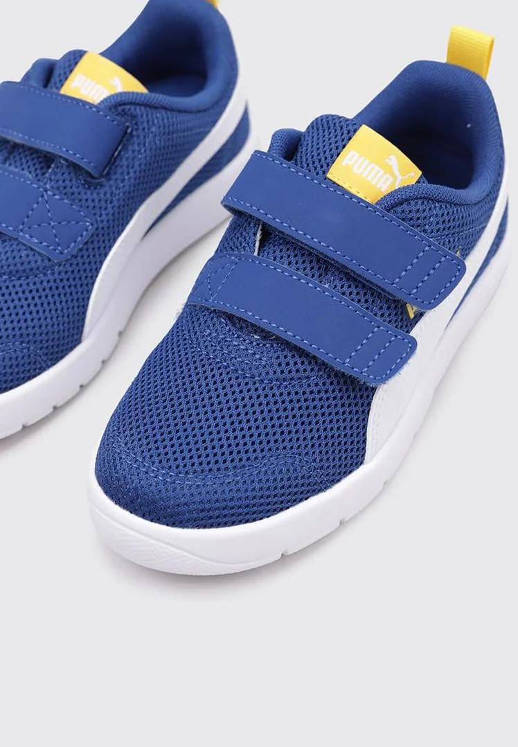 PUMA Unisex Courtflex V3 Mesh Ps Sneaker dziecięce, Clyde Royal PUMA biały słoneczny żółty, 32 EU
