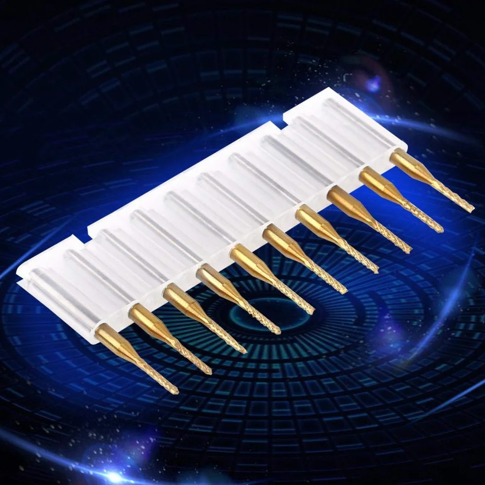 Frez trzpieniowy z twardego metalu, 10 sztuk 1,5 mm frez trzpieniowy CNC P-CB grawerunek bit powłoka wolframowa 1/8" trzpień
