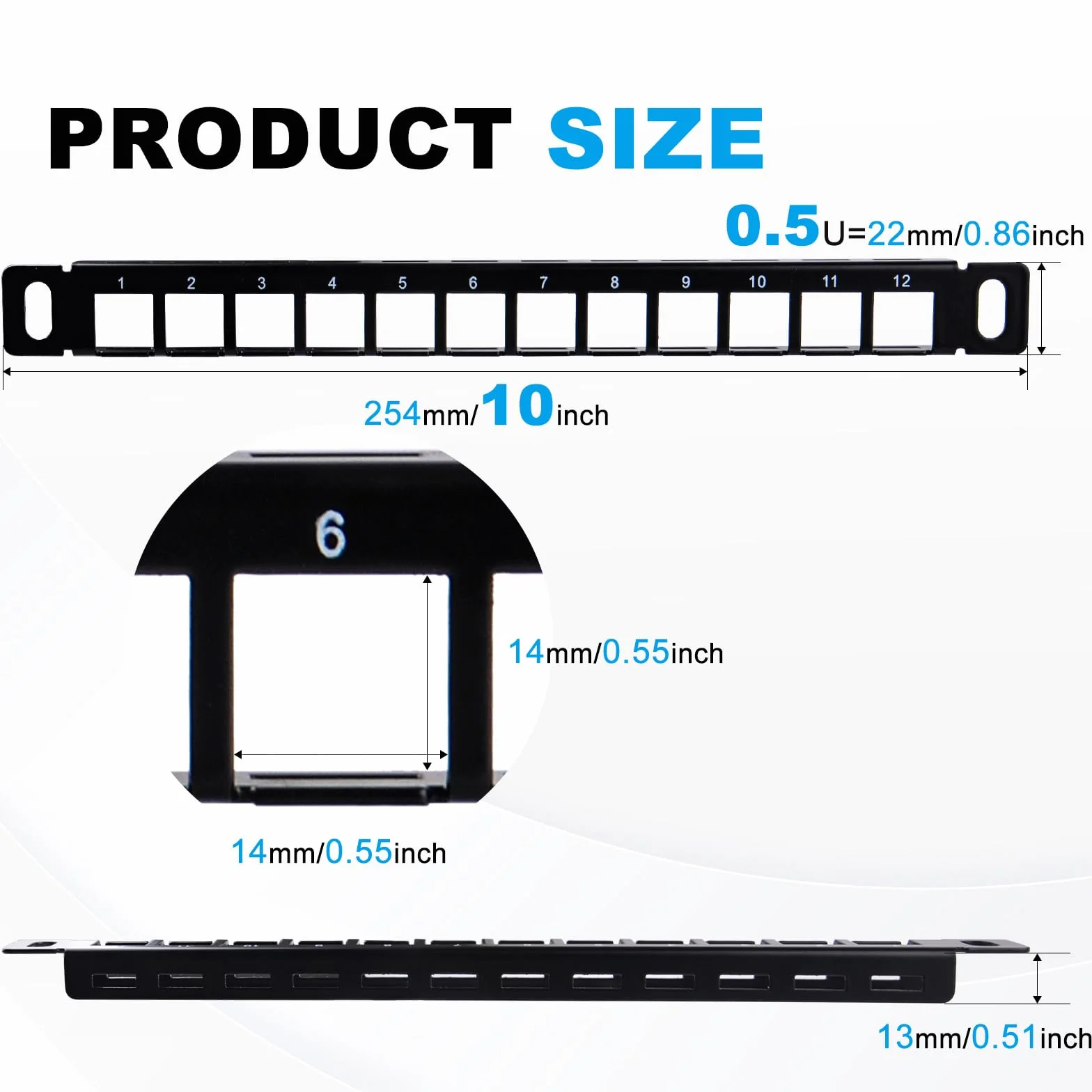 GeeekPi 25.4 cm 0,5U 12-portowy pusty panel krosowy Keystone z wkładką Keystone Cat6 RJ45 do szafek sieciowych DeskPi RackMate T0/T1/T2