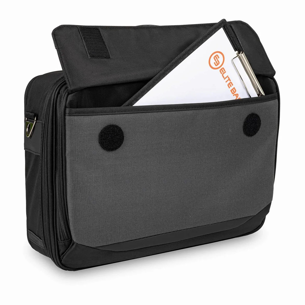 ELITE BAGS EB Doktor's torba lekarska szaro-czarna | idealna na wizyty w domu | przemyślane wyposażenie | kieszenie modułowe | pasek do noszenia na ramię | chowany system noszenia plecaka, czarny i