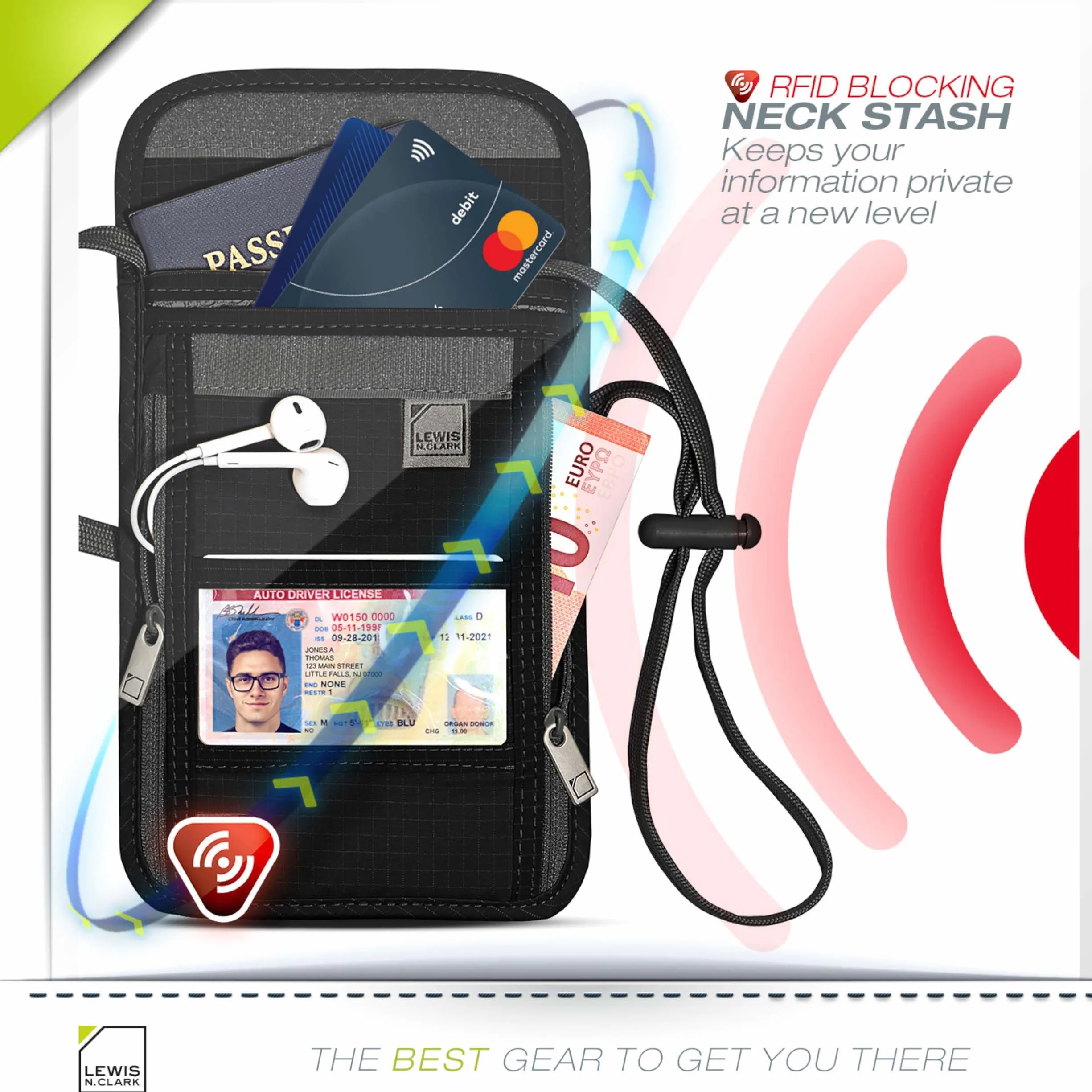 Lewis N. Clark Saszetka RFID, Czarny, One Size