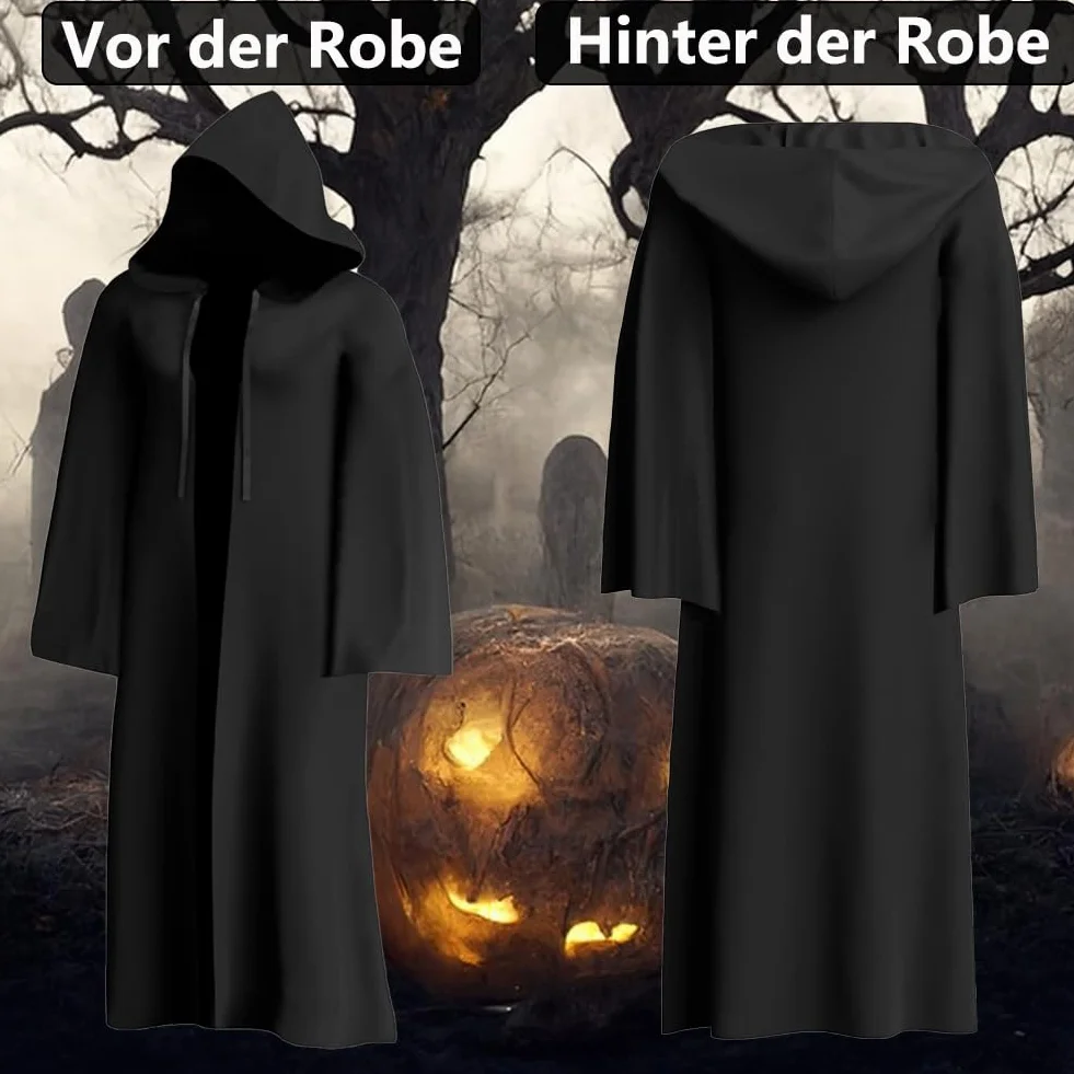 Peleryna z kapturem, czarna, kostium na karnawał, Halloween, kostium Jedi, męska peleryna z kapturem, szata dla dorosłych, wampira, czarodziejska, Cosplay, strój na imprezę
