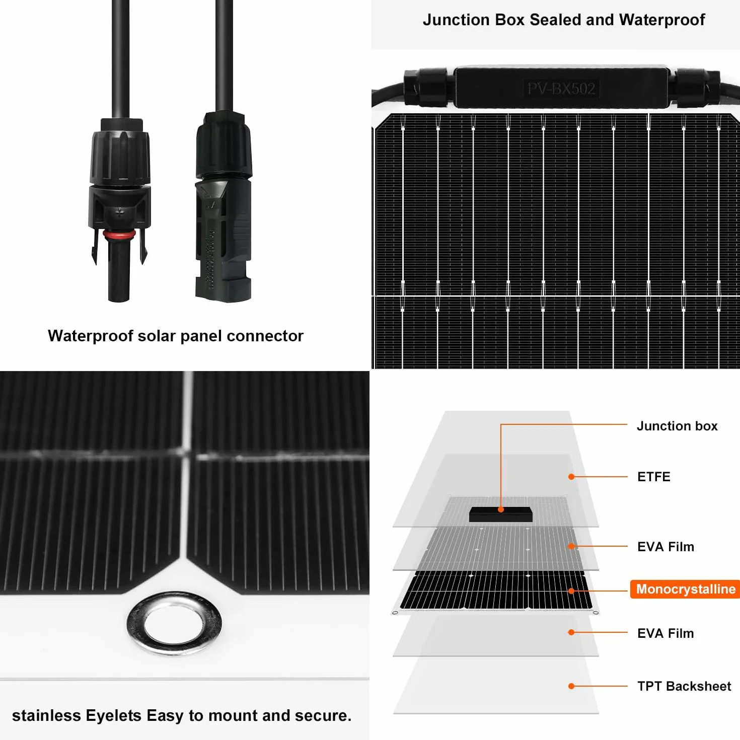 DOKIO 2 x panel solarny 100 W, elastyczny, mono, 200 W, 12 V, moduł solarny, idealny do przyczep kempingowych, na kemping, do szopy ogrodowej