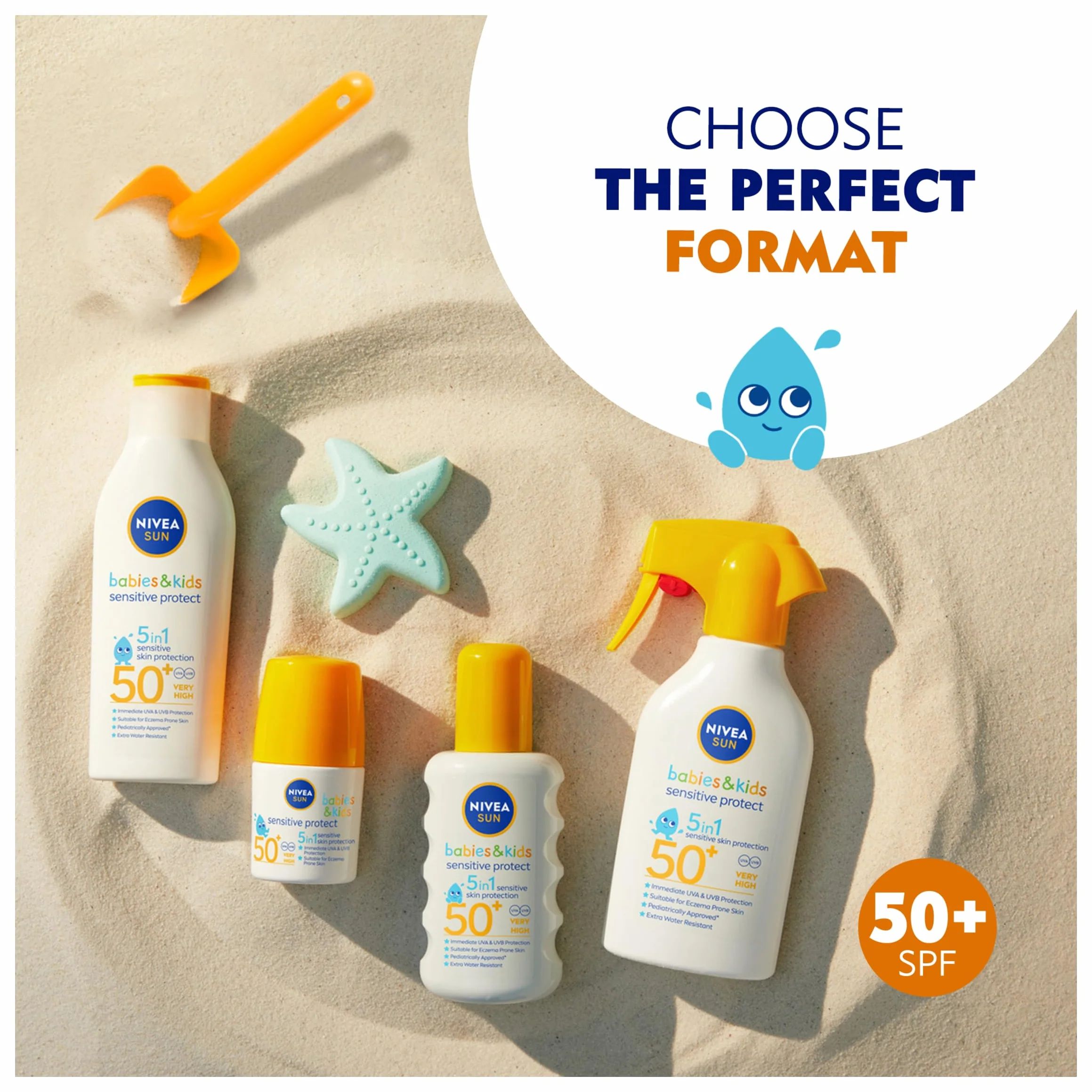 NIVEA SUN Solar Pistolet Babies & Kids Sensitive Protect FPS 50+ (1 x 270 ml), Ultra wodoodporny spray przeciwsłoneczny, filtr przeciwsłoneczny, opracowany dla delikatnej skóry dzieci