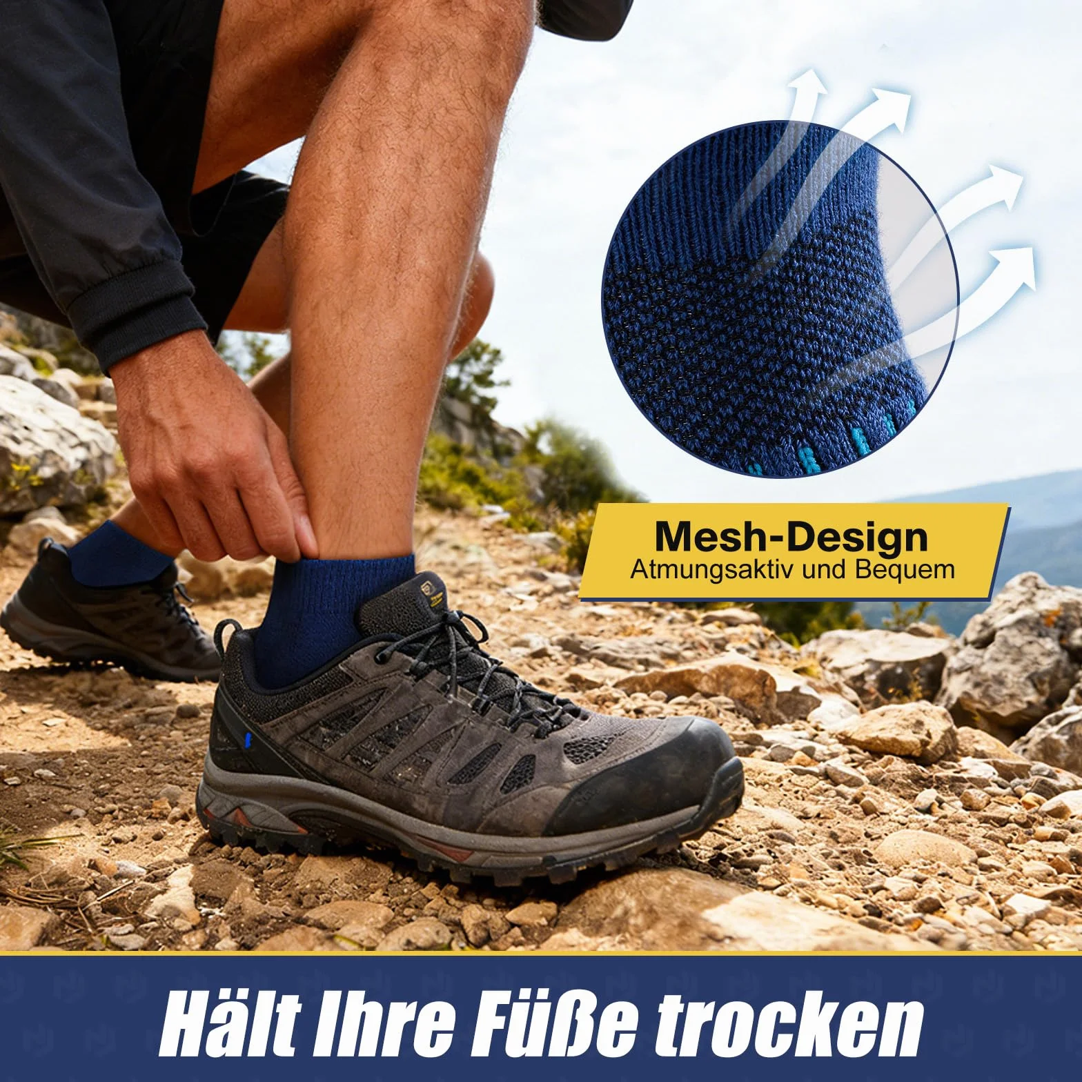 Niofind Skarpety trekkingowe z merynosów, damskie i męskie, oddychające skarpety do sneakersów, wełniane, wyściełane, krótkie skarpety sportowe, na co dzień, do uprawiania sportu, na zewnątrz, 6 par