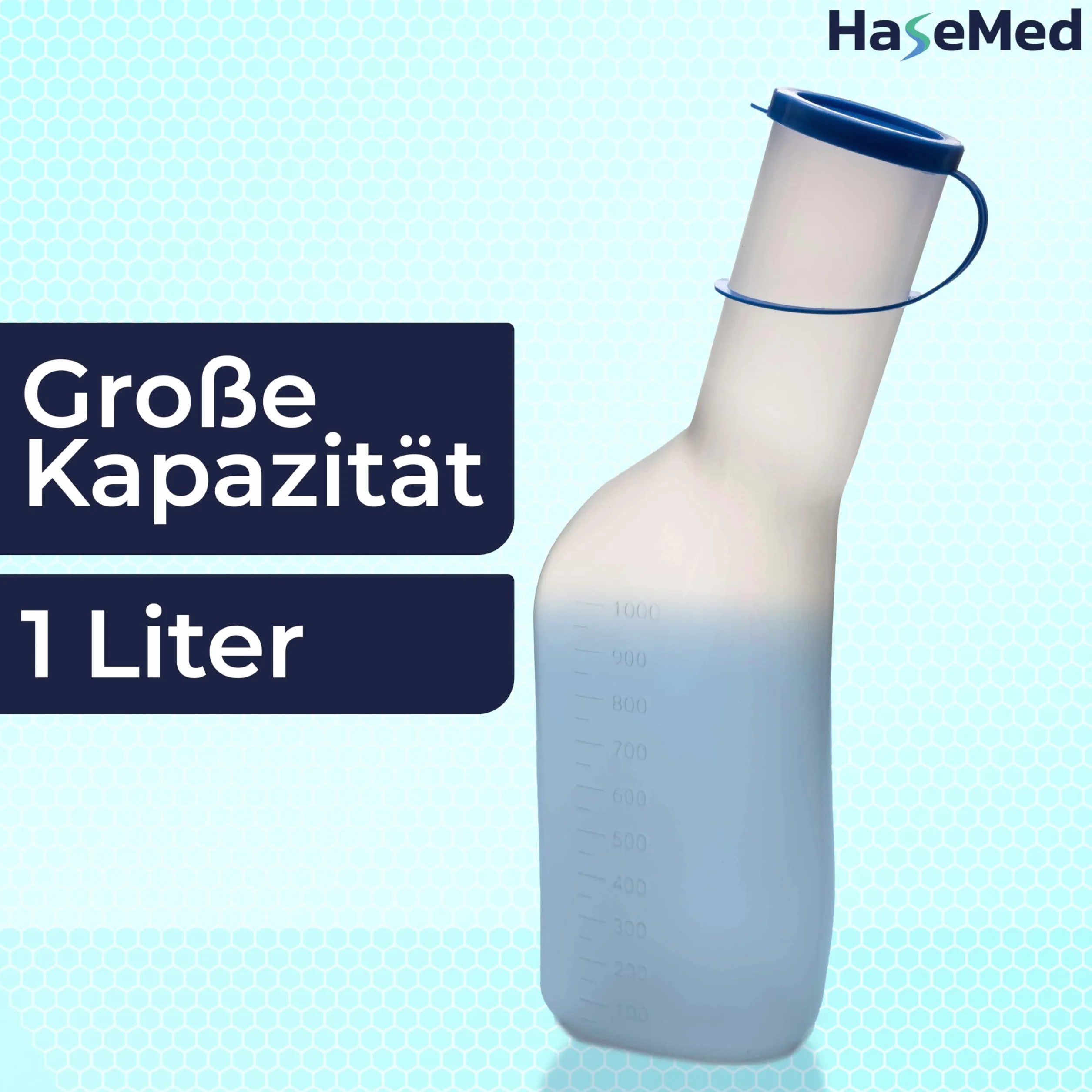 HaseMed butelka na mocz dla mężczyzn – 1000 ml, z pokrywką, 1 sztuka, możliwość autoklawu do 130°C, wykonana z polipropylenu, zabezpieczona przed wyciekiem i higieniczna – idealna do pielęgnacji,