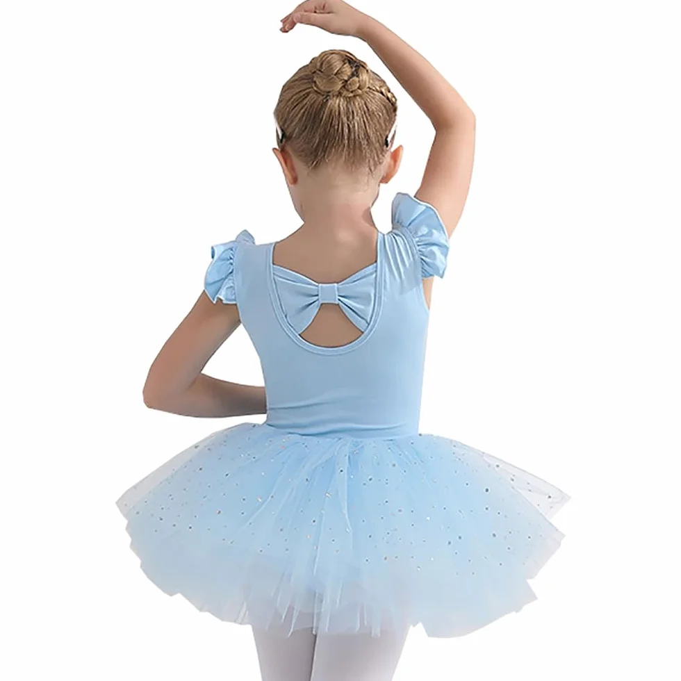 Dziewczęca sukienka baletowa spódnice tutu dla dziewczynek 4-warstwowe tiulowe body do tańca baletowego Leotard sukienka gimnastyczna z krótkim rękawem balerina dla dziewczynek