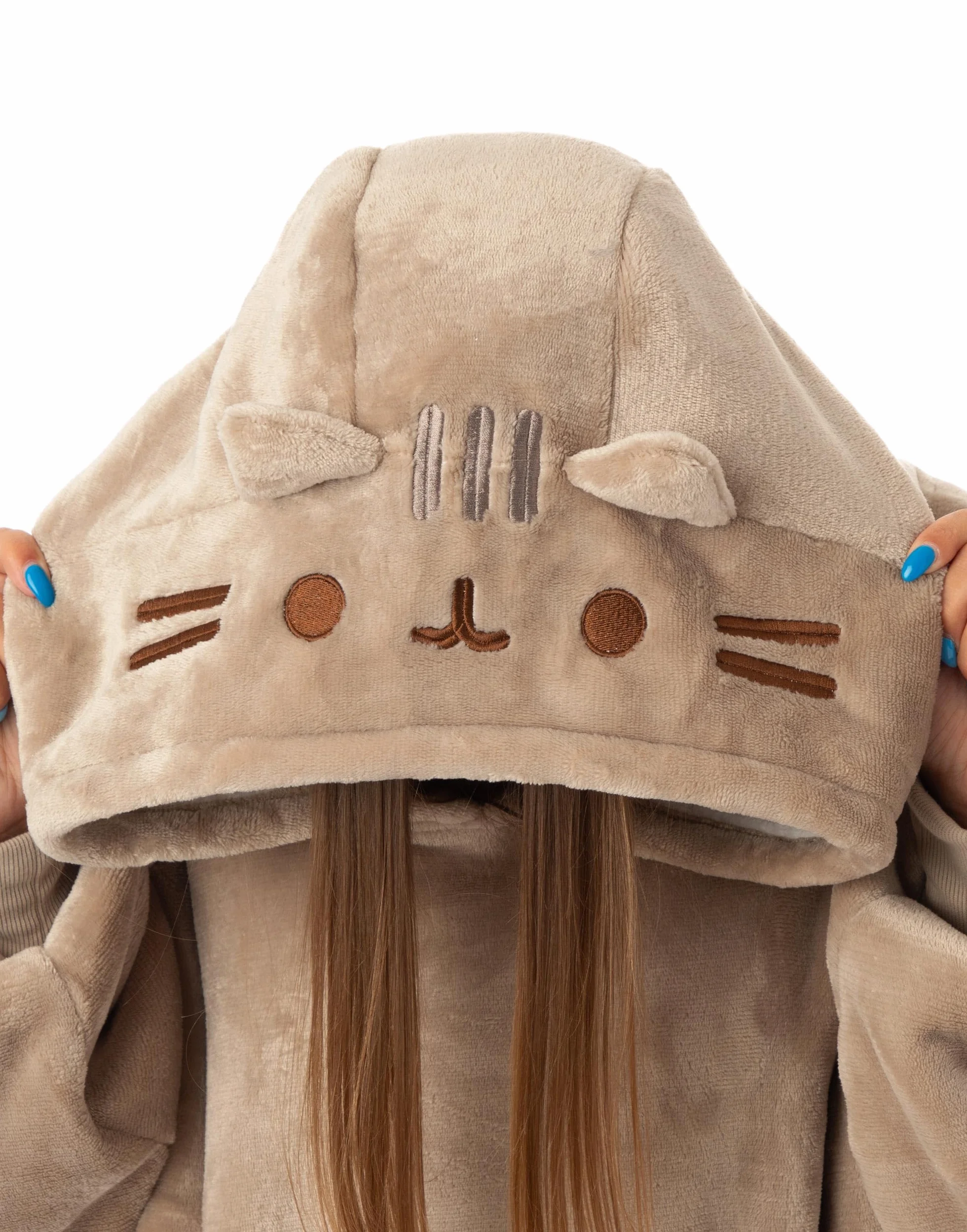 Damska bluza z kapturem Pusheen Brown Haftowana | Rozkoszuj się przytulnym komfortem z tym Pusheen VUddie | Jeden rozmiar dla wszystkich | Zanurz się w zabawnych przygodach ze swoim ulubionym kotem