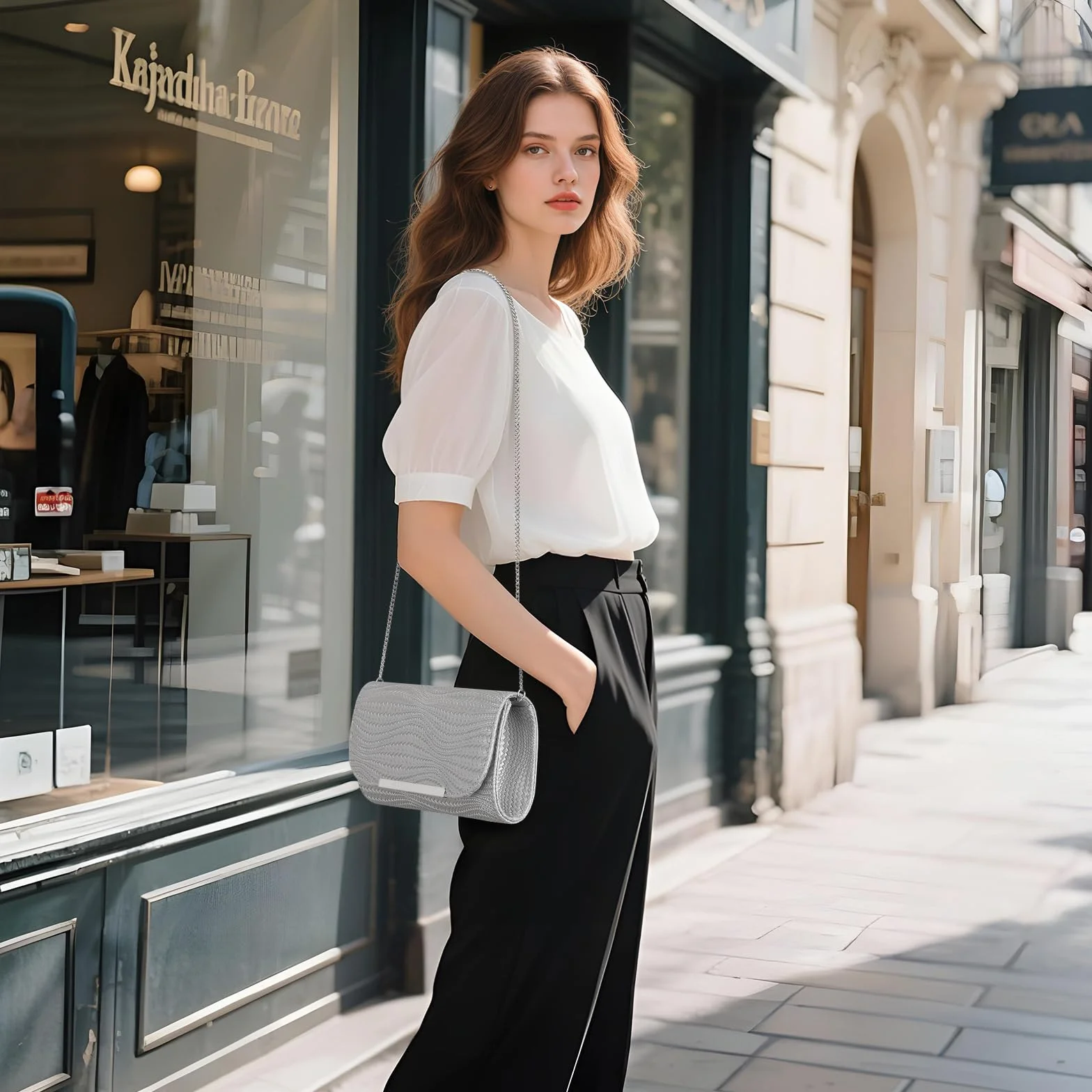 BAIGIO Clutch damska torebka wieczorowa ze skóry PU, elegancka torebka dla panny młodej, torebka na łańcuszek, na wesele, mała torba na ramię