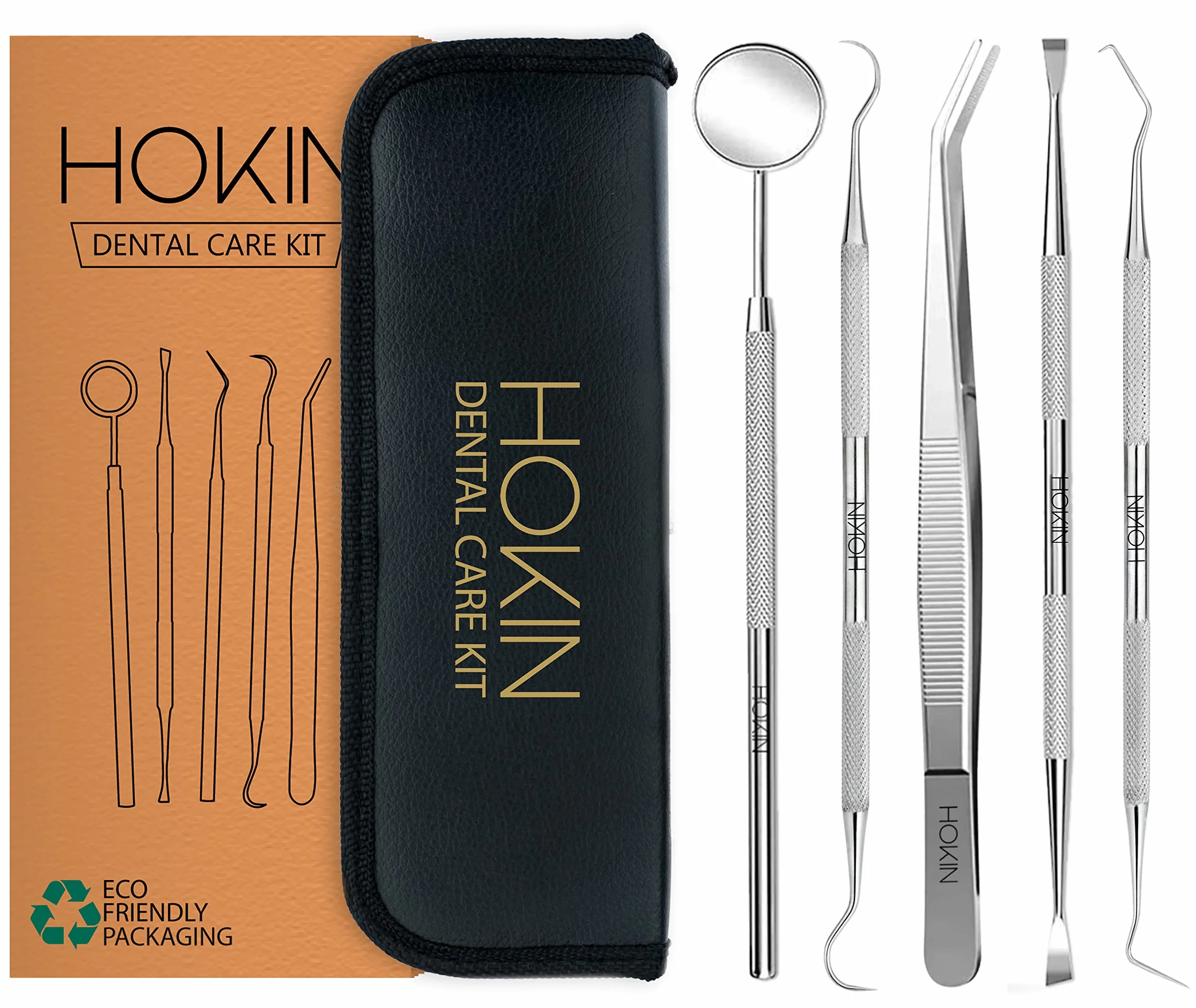 Zestaw do czyszczenia zębów HOKIN Plaque Remover Dental Care Kit Zestaw do pielęgnacji zębów Narzędzia stomatologiczne ze stali nierdzewnej dla mężczyzn, kobiet, dzieci i zwierząt domowych (5)