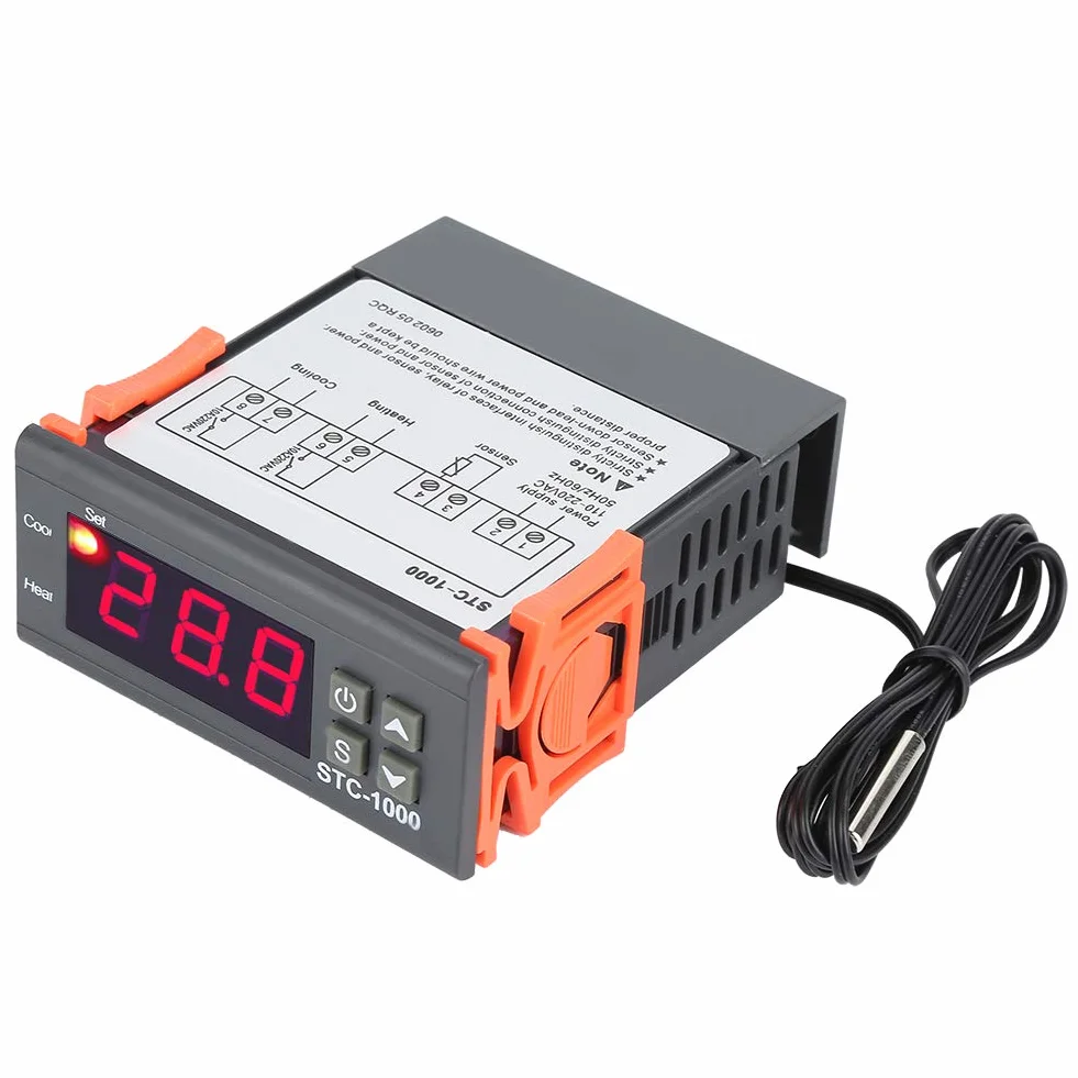 Regulator temperatury STC-1000 110-220V Cyfrowy regulator temperatury Czujnik temperatury Elektryczny termostat do akwarium, termostaty