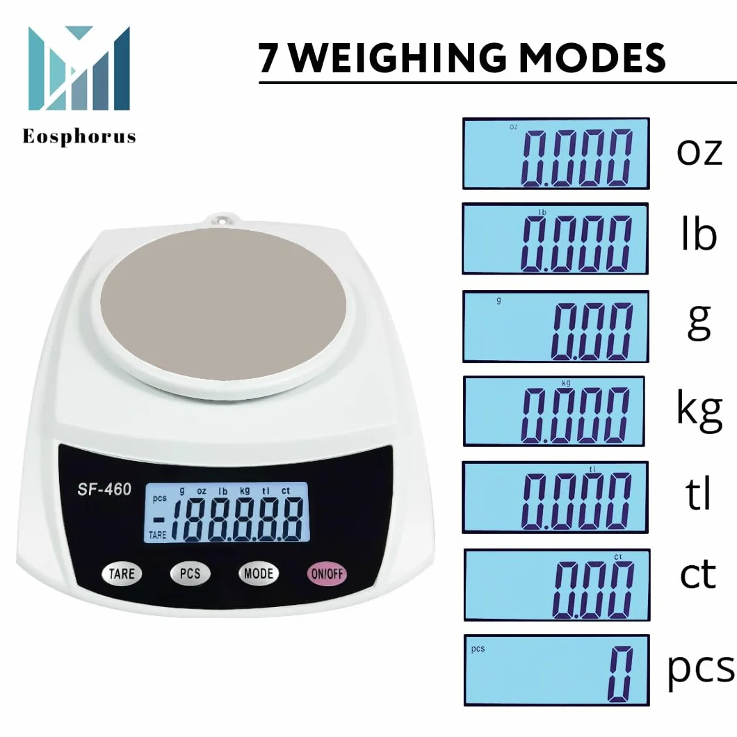 Eosphorus Cyfrowa Analityczna Waga z Wyświetlaczem LCD 600g x 0,01g do Laboratoriów Naukowych i Szkół - Waga Kuchenna, Dokładna Waga Odważyć Gramy, Uncje i Karaty - Ładowarka USB i Zasilacz Sieciowy
