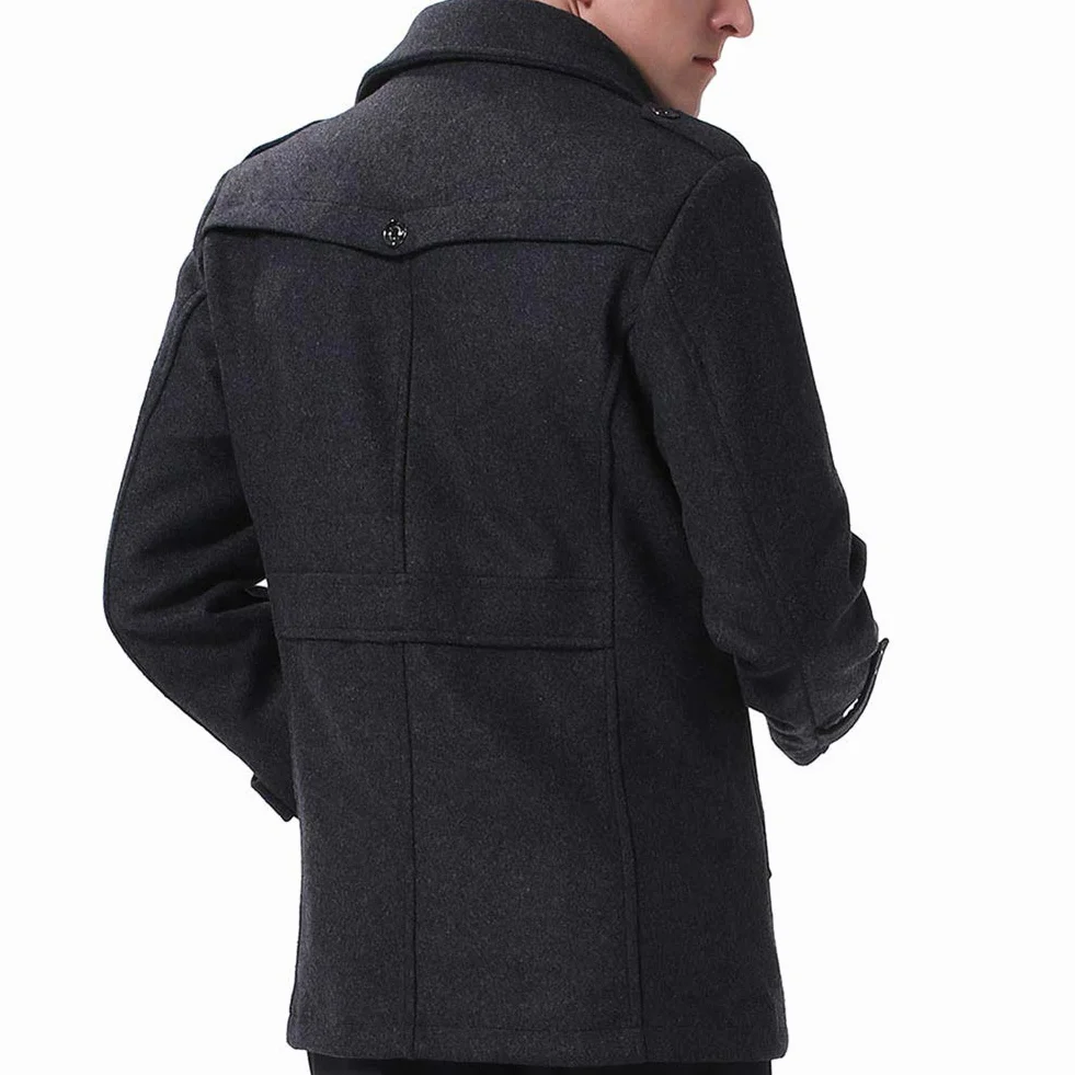 YOUTHUP Męskie wełniane płaszcze o regularnym kroju wojskowy zimowy trencz do bioder gruby casual peacoat