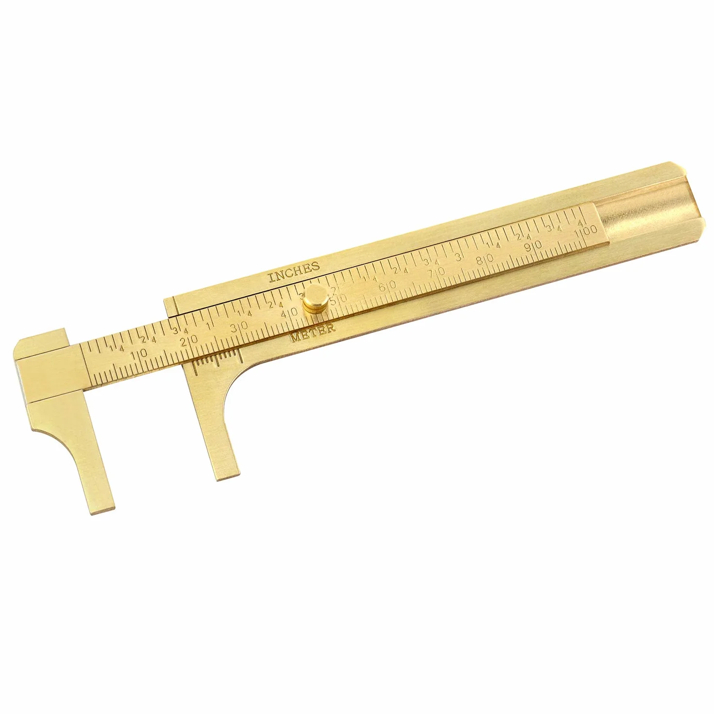 QWORK® 4 "/ 10cm suwmiarka mosiężna, podwójna linijka suwakowa z mosiądzu Poręczne narzędzie pomiarowe z miernikiem, mm/cale mini mosiężna linijka kieszonkowa