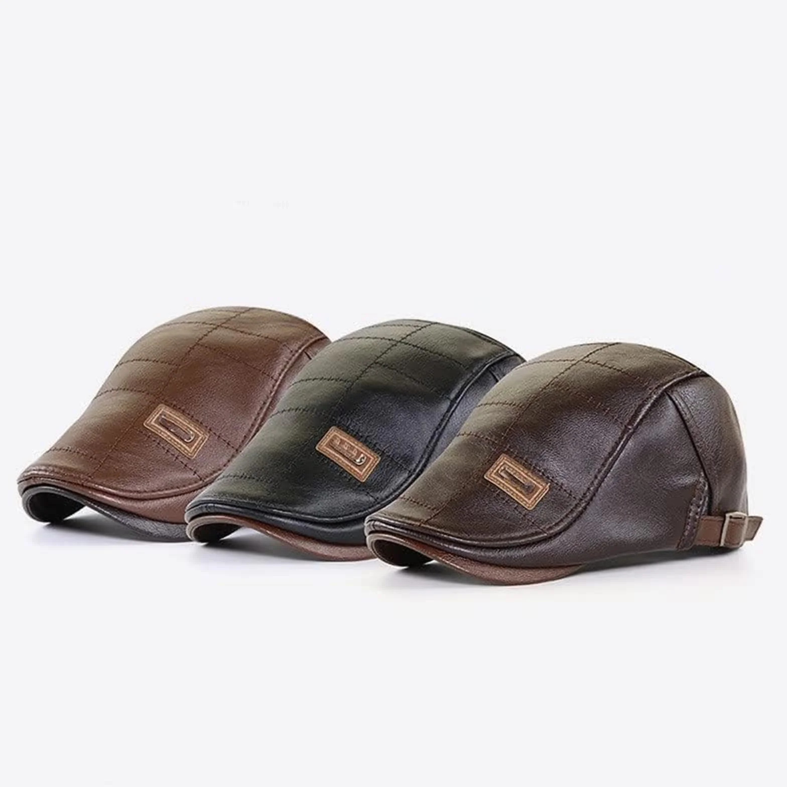 Skórzany Beret Męski Czapka Ciepła Zimowa Gazeciarz Kapelusz Modny Unisex Ciemnobrązowy, Brązowy