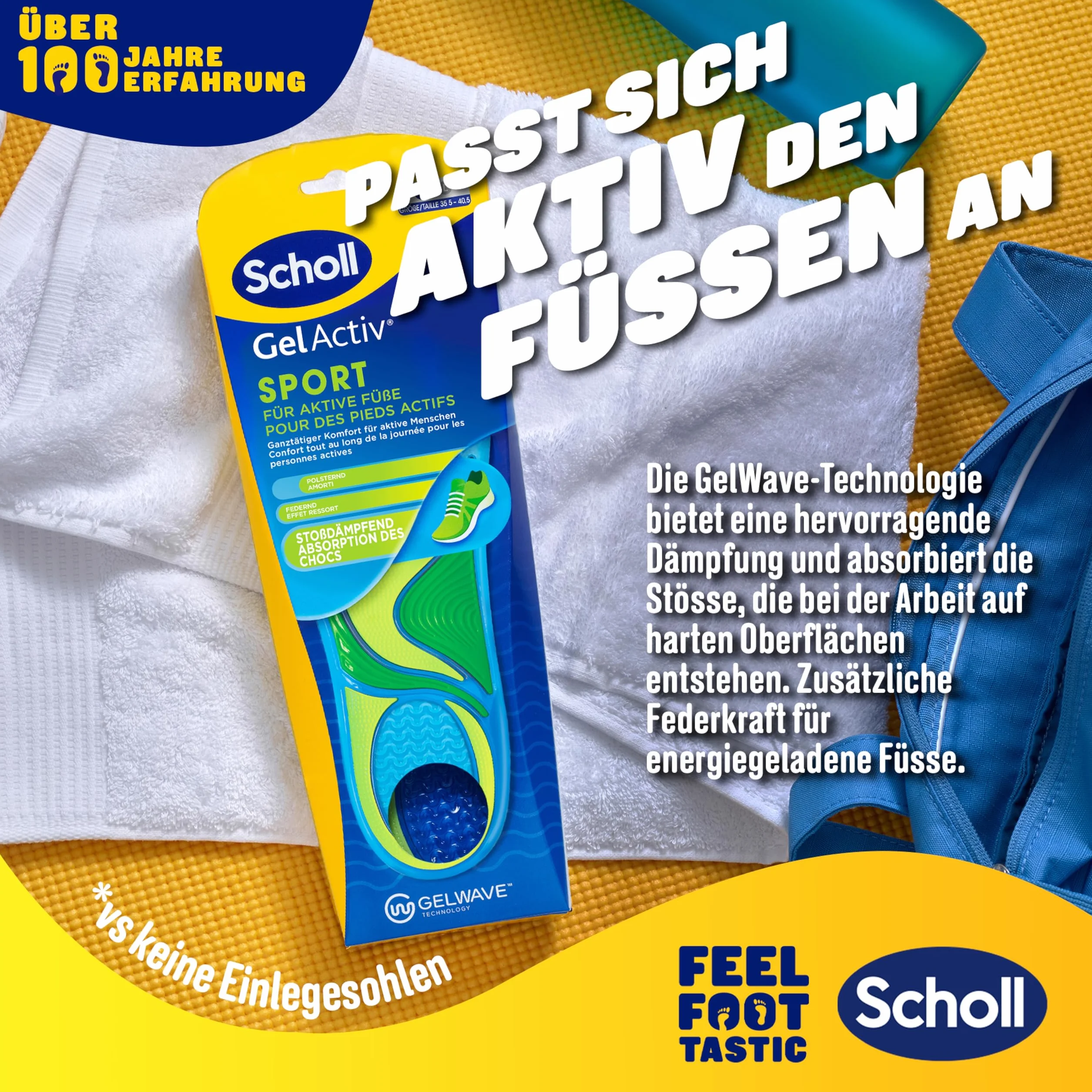 Scholl GelActiv sportowe wkładki dla kobiet, wygodne wkładki do butów do biegania przez cały dzień dla świeżych i chłodnych stóp, super amortyzacja uderzeń i amortyzacja z technologią GelWave, rozmiar